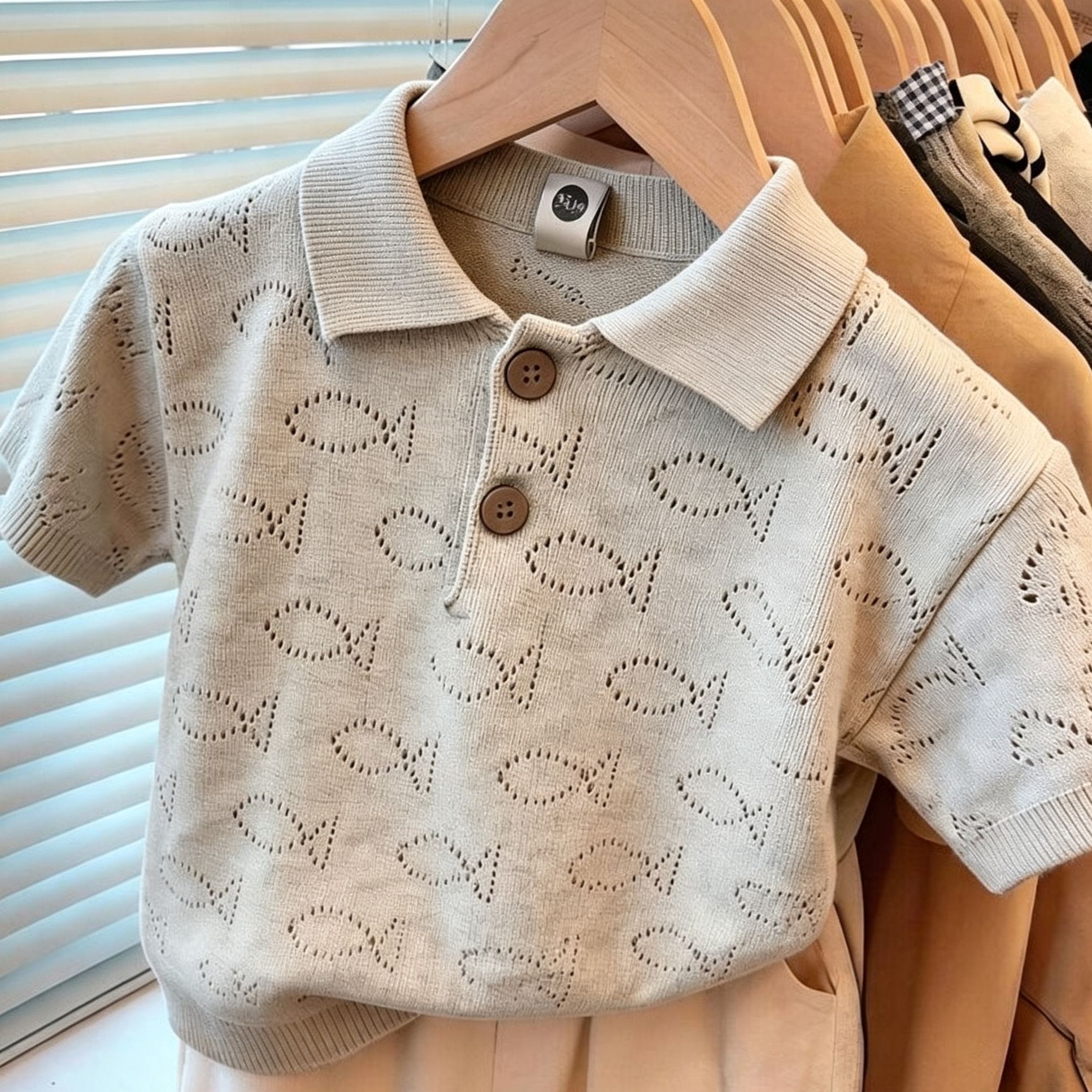 Kids Hollow Fish Knitted polo Lapel Top