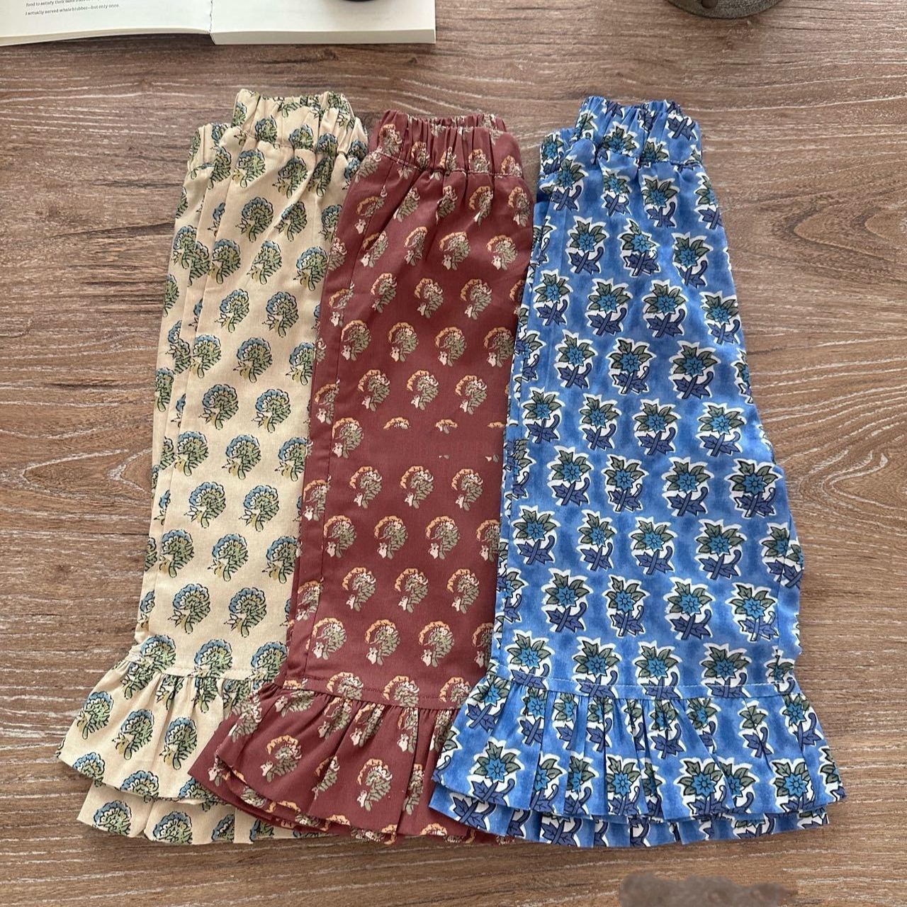 Kids Floral Lace-Trimmed Trouser Hem Pants
