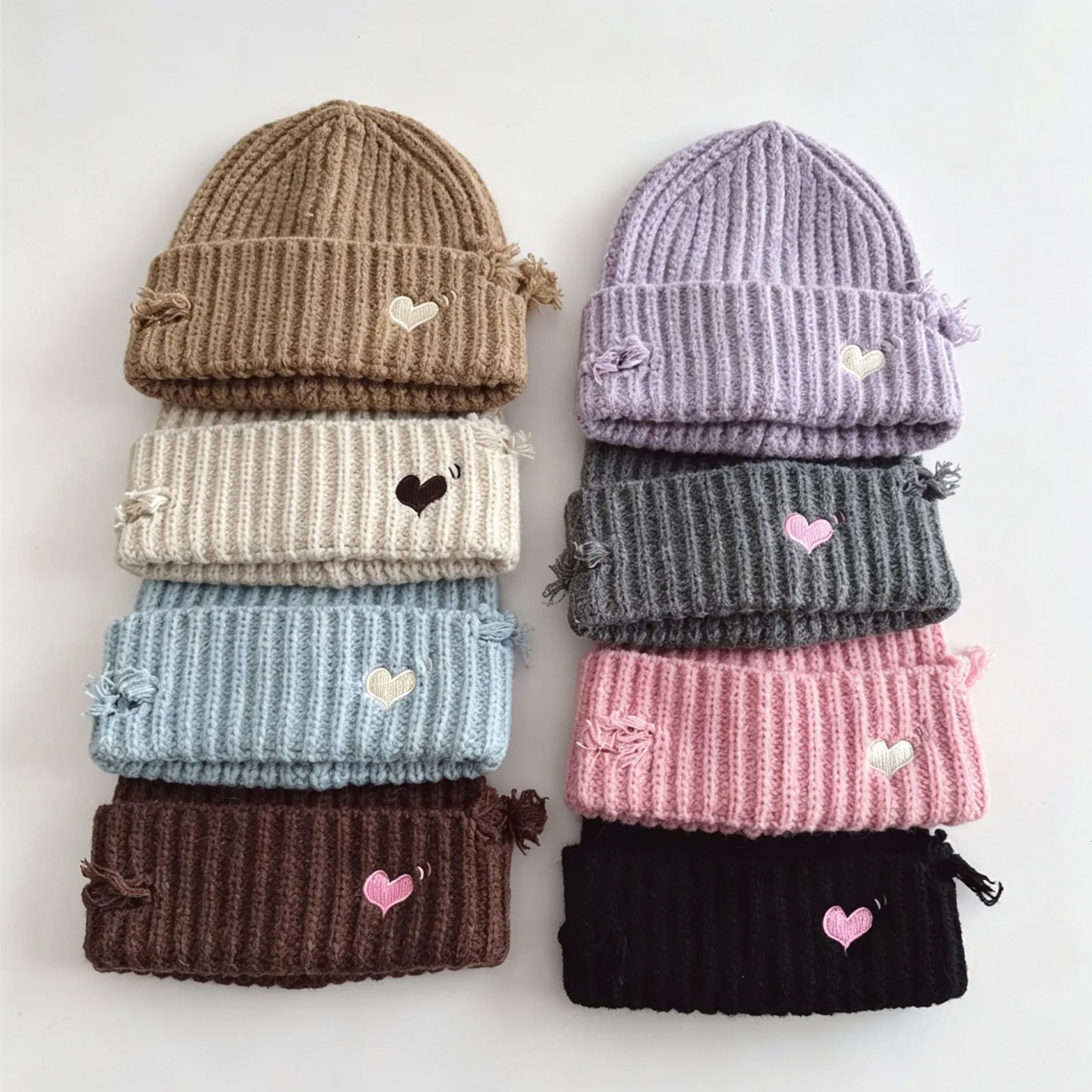 Kids Embroidered Heart Solid Color Knit Hat