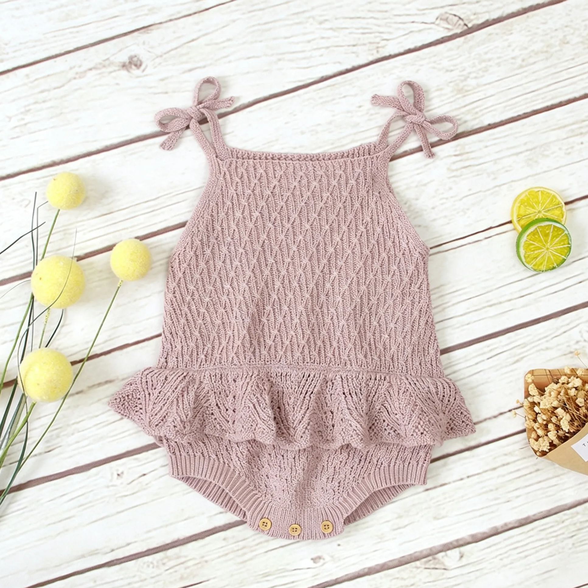 Baby Knit Ruffle Bow Camisole Onesie