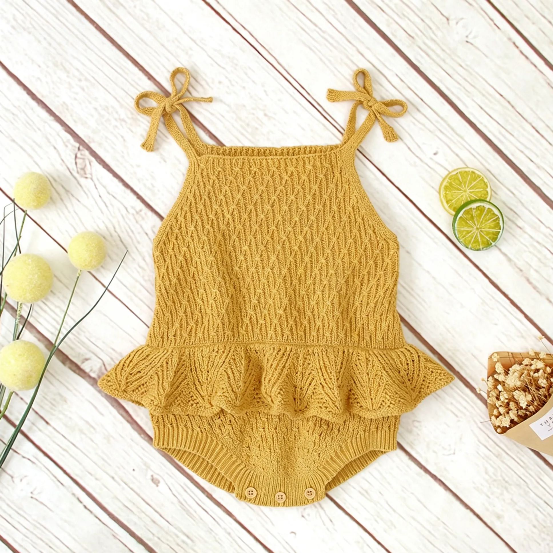 Baby Knit Ruffle Bow Camisole Onesie