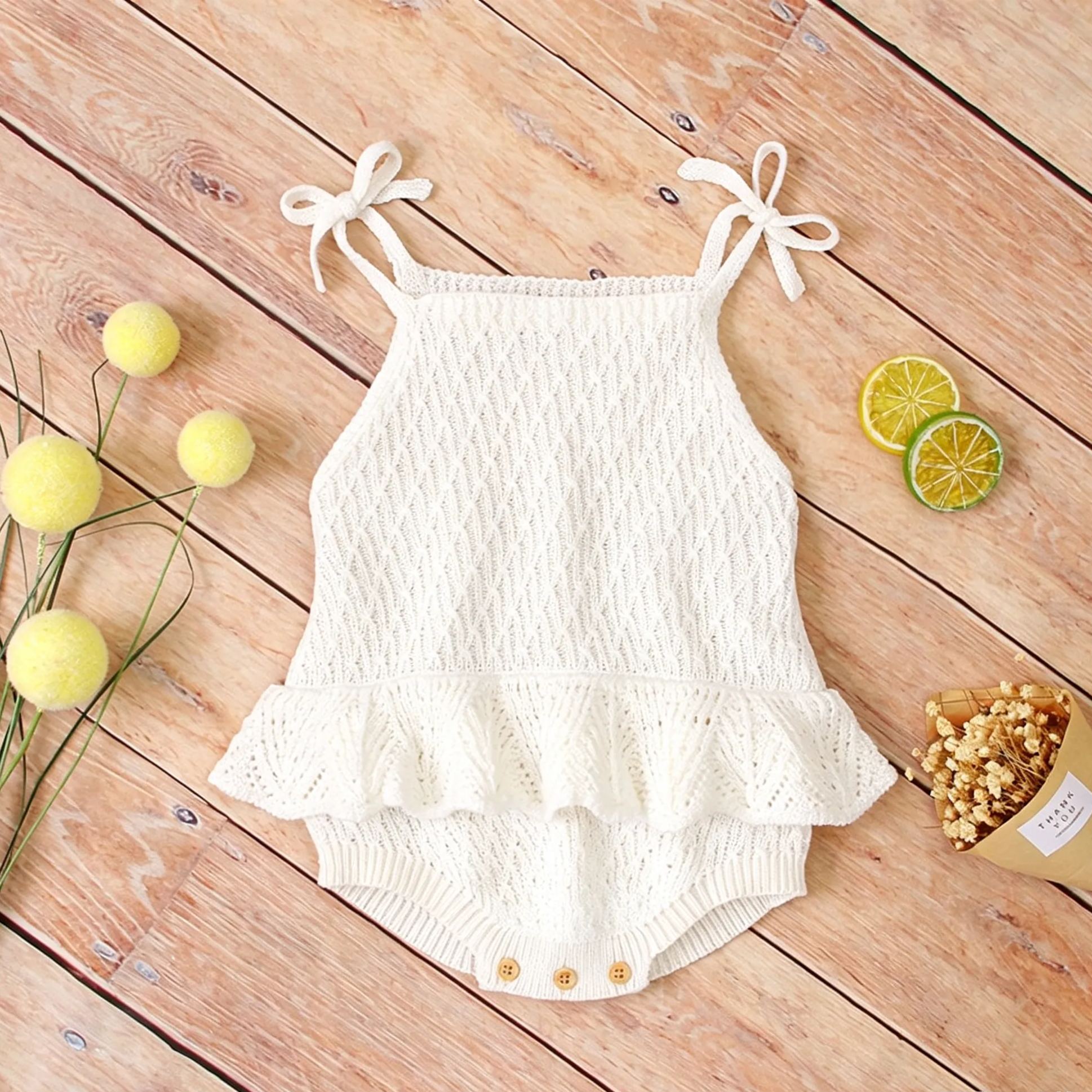 Baby Knit Ruffle Bow Camisole Onesie