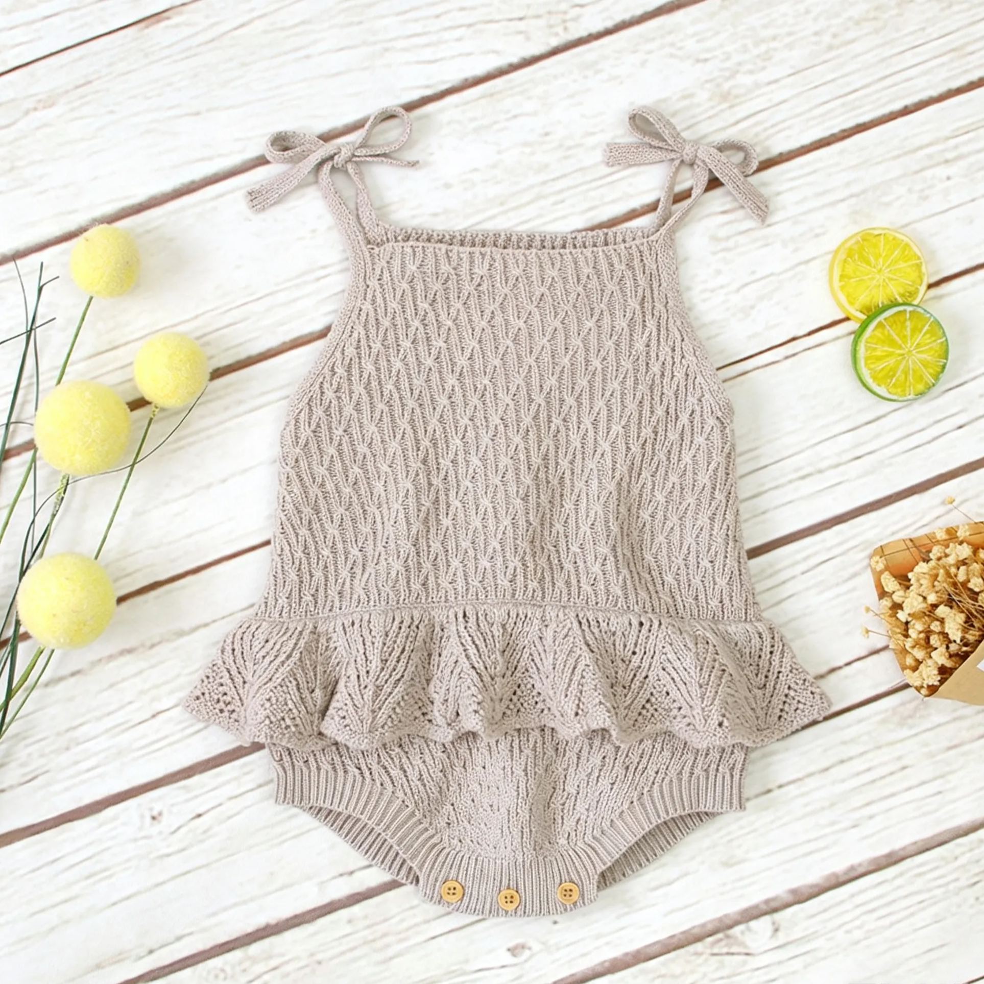 Baby Knit Ruffle Bow Camisole Onesie