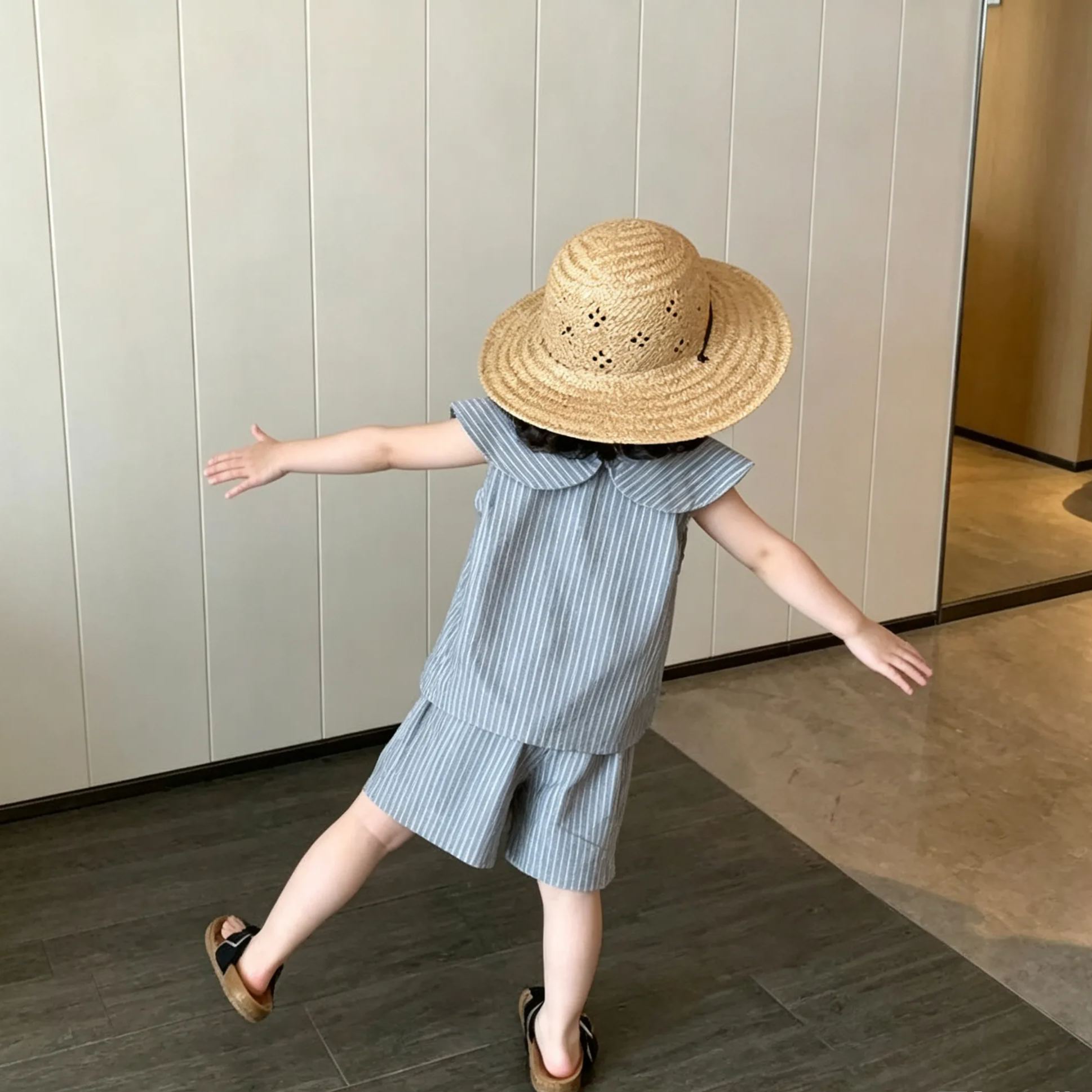 Kids Wide Lapel Stripe Sleeveless Top and Pants Set