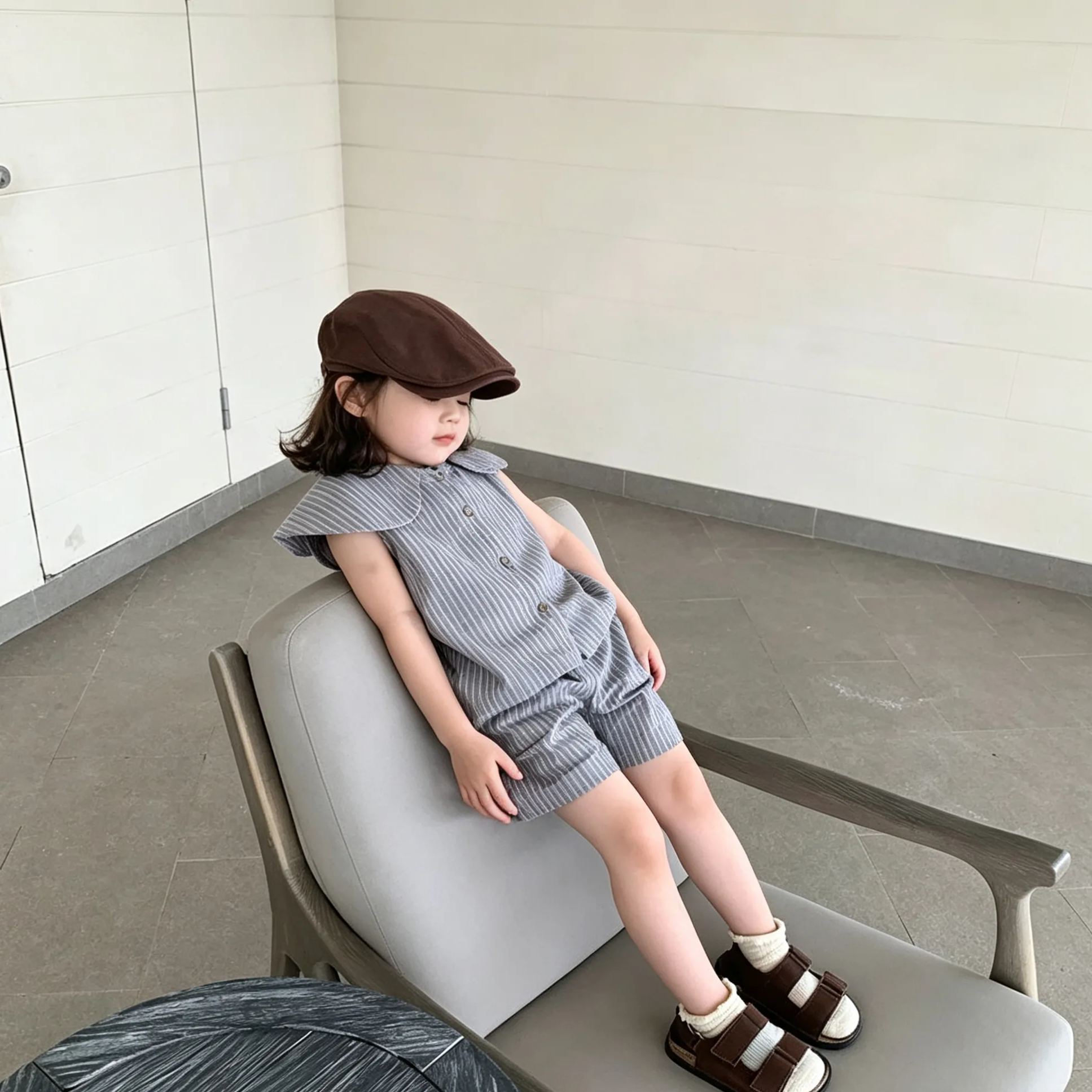 Kids Wide Lapel Stripe Sleeveless Top and Pants Set