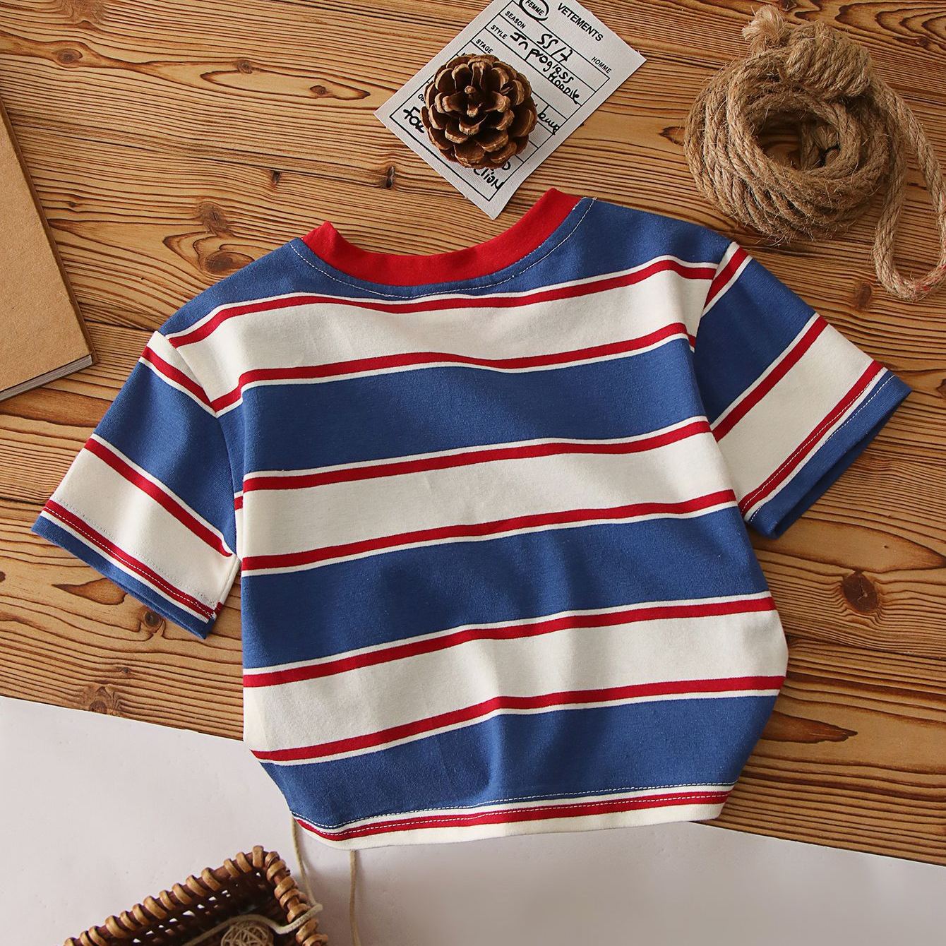 Kids Contrasting Colors Stripe Crew Neck T-shirt