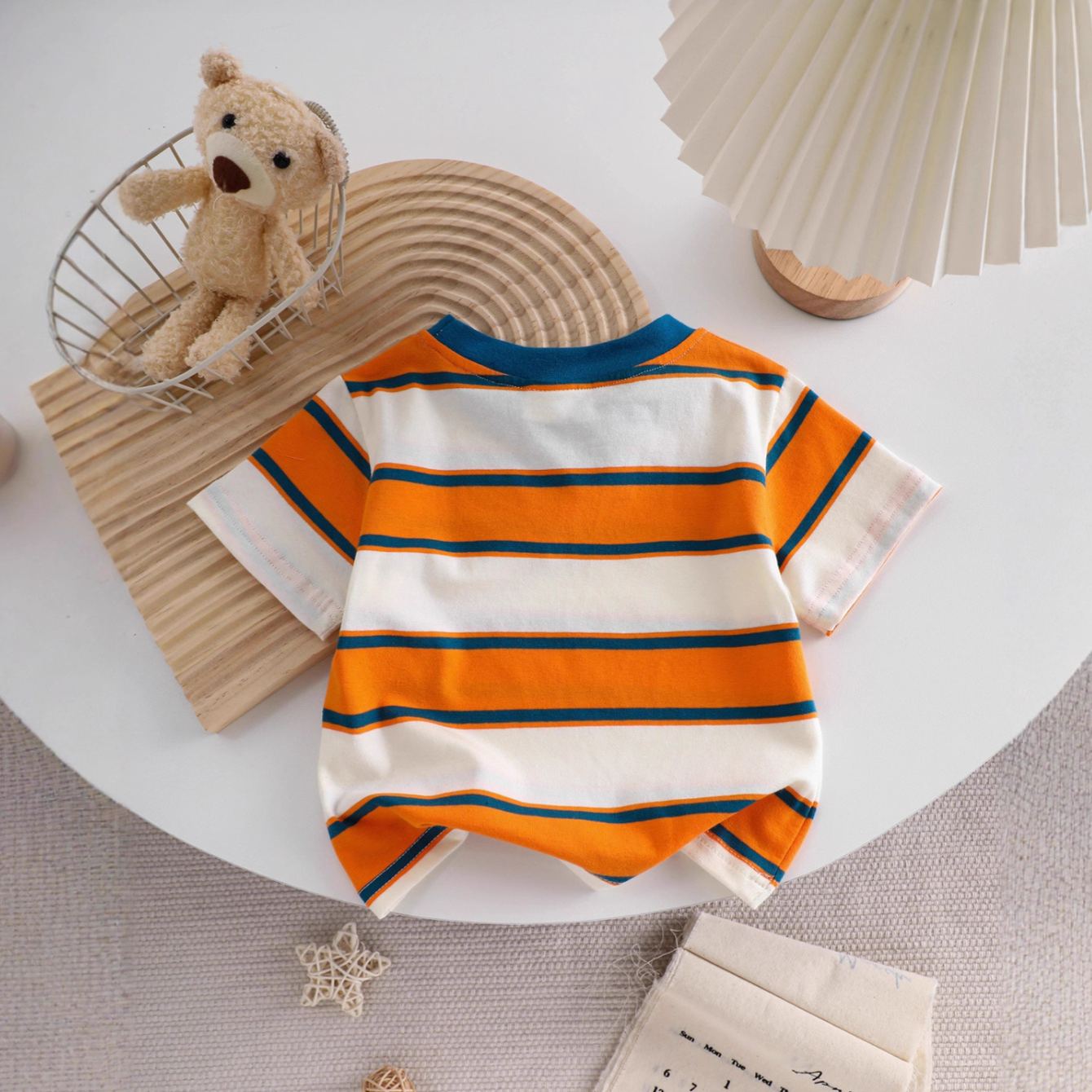 Kids Contrasting Colors Stripe Crew Neck T-shirt