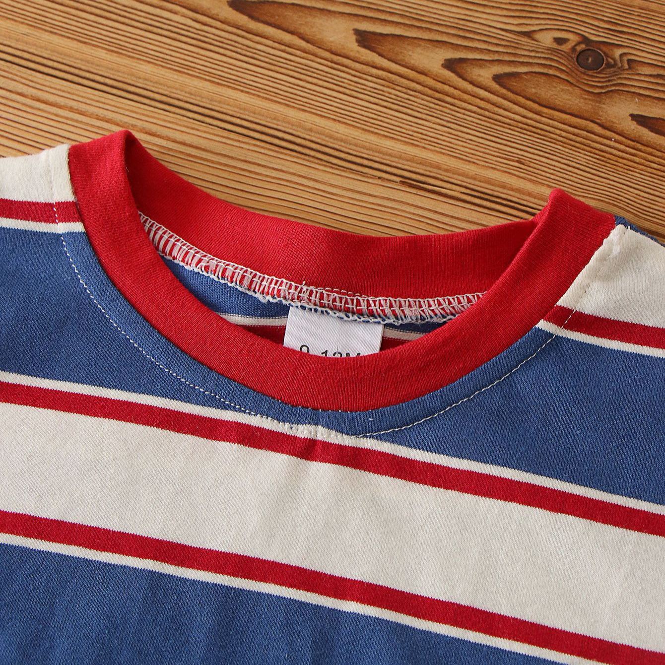 Kids Contrasting Colors Stripe Crew Neck T-shirt