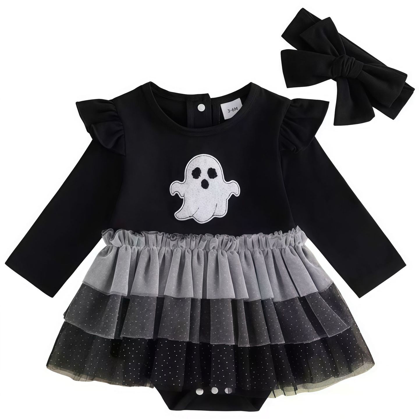 Baby Ghost Embroidery Long-Sleeve Romper