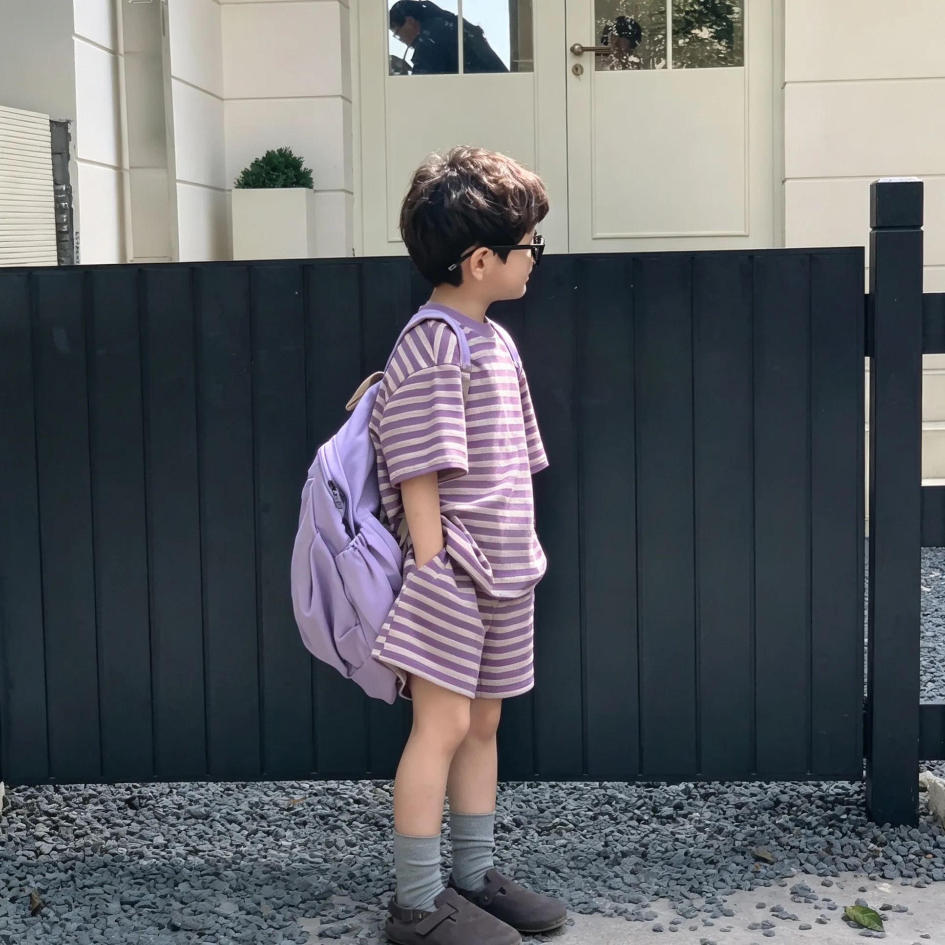 Kids Purple Stripes Top and Short Pants Set