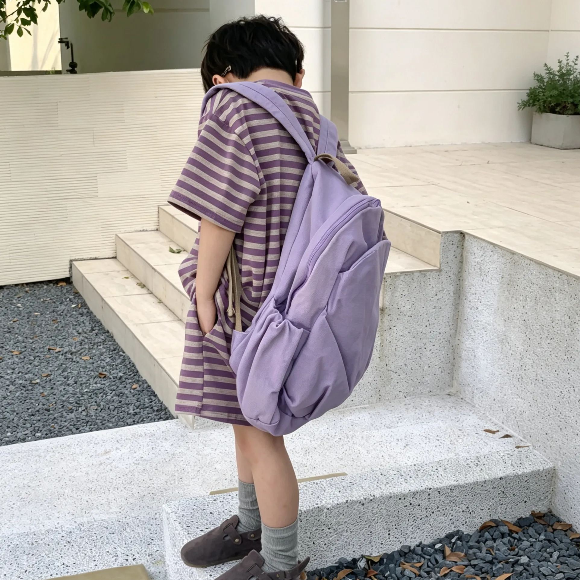 Kids Purple Stripes Top and Short Pants Set