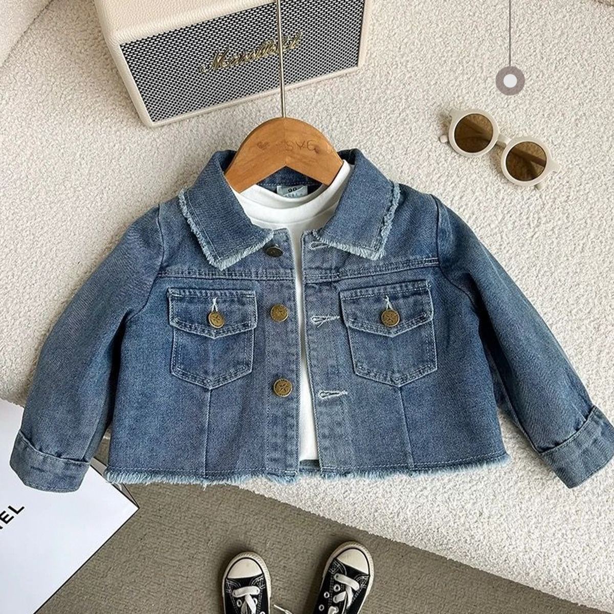 Kids Washed Denim Outerwear and Short Skirt Set