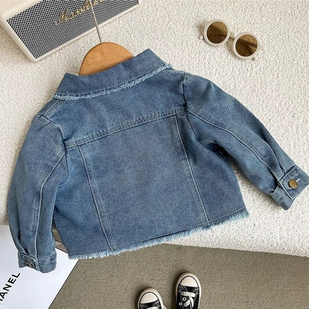 Kids Washed Denim Outerwear and Short Skirt Set
