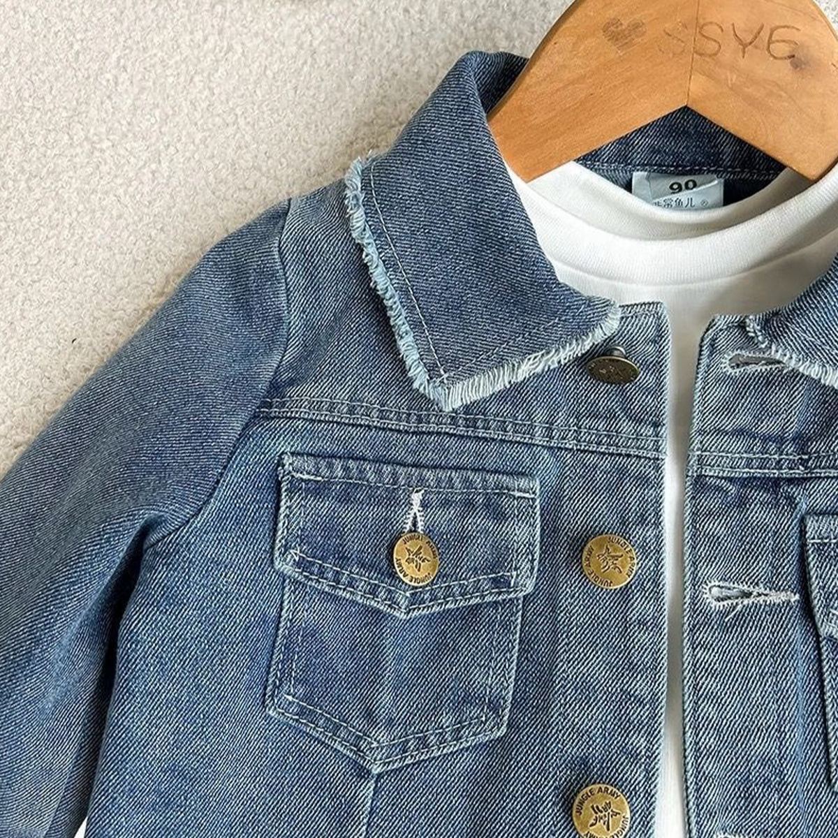 Kids Washed Denim Outerwear and Short Skirt Set