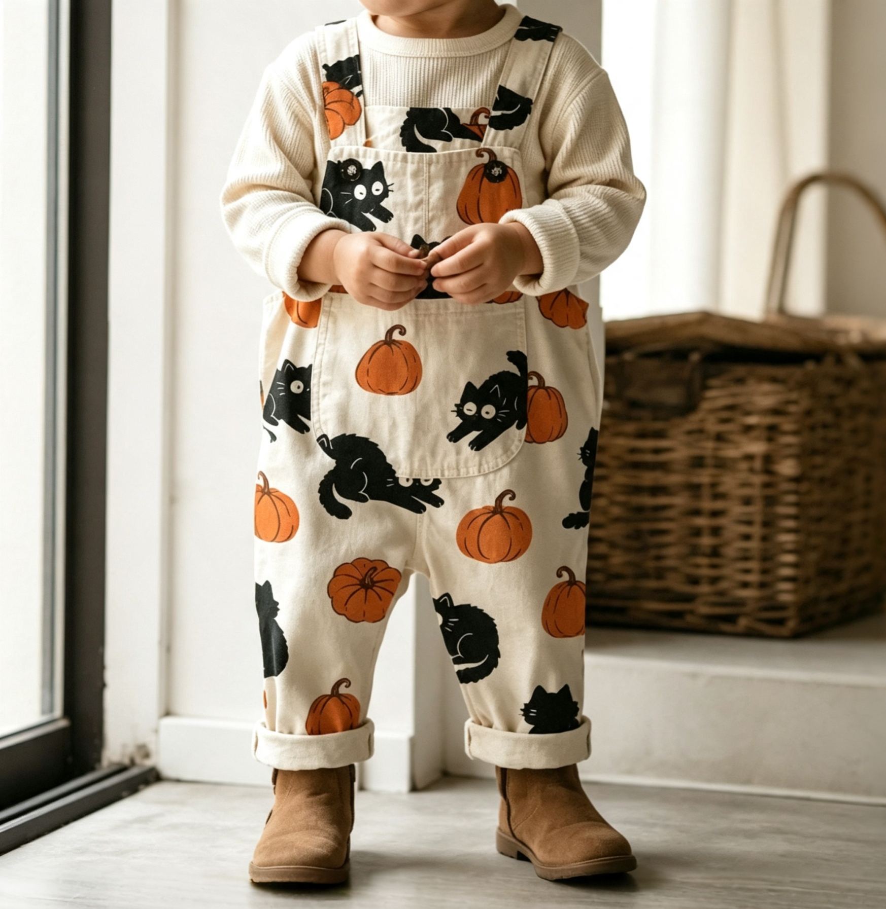 Baby Halloween Pumpkin Cat Overalls