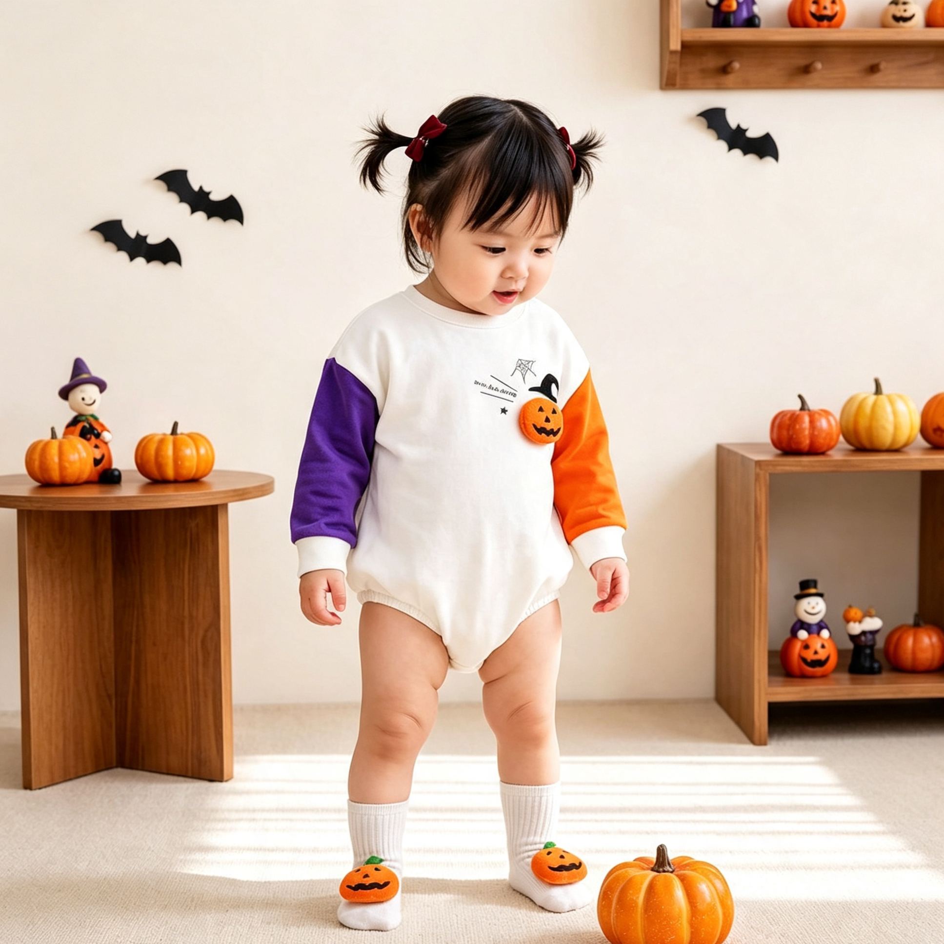 Baby Contrasting Colors Pumpkin Triangle Onesie