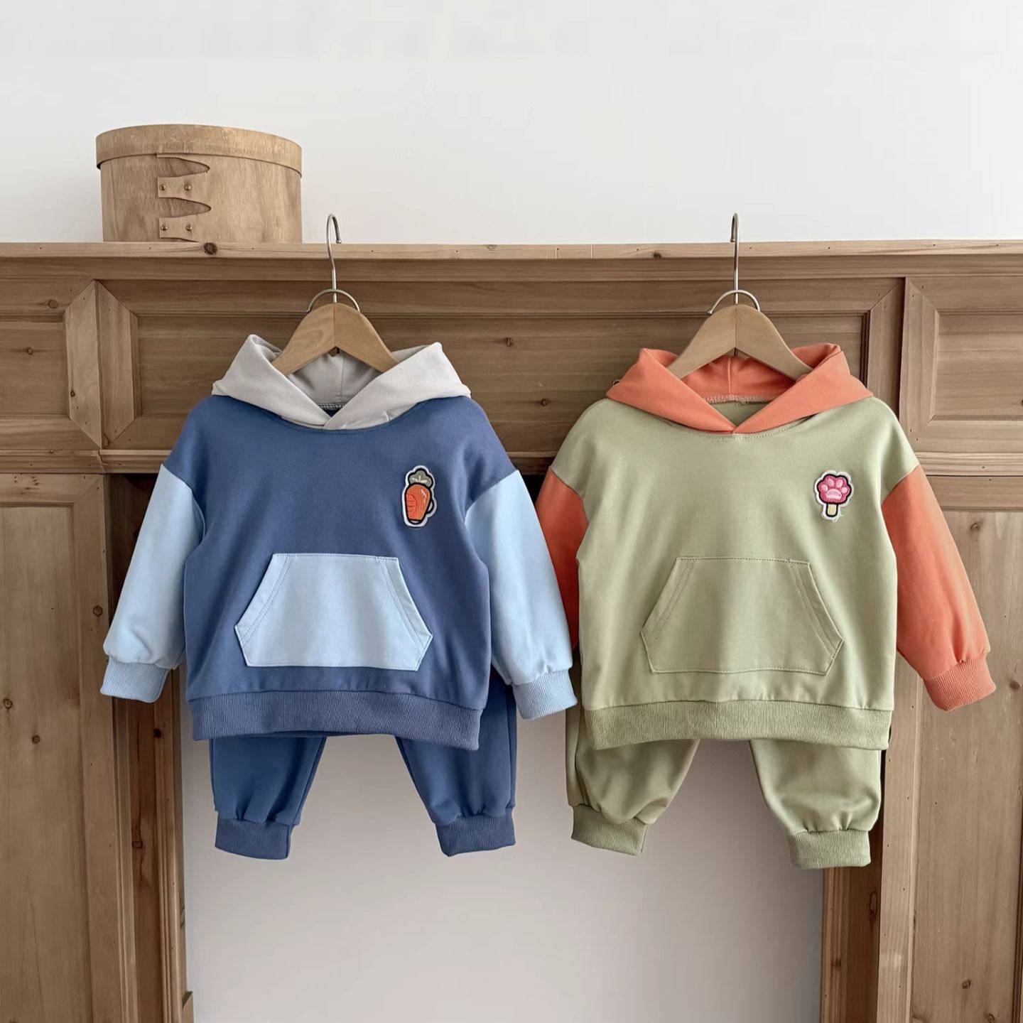 Kids Contrasting Colors Animal Themed Hooded 2-Piece Set