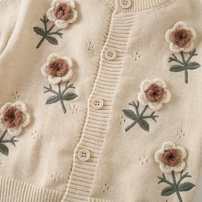 Kids Embroidered Floral Knit Sweater