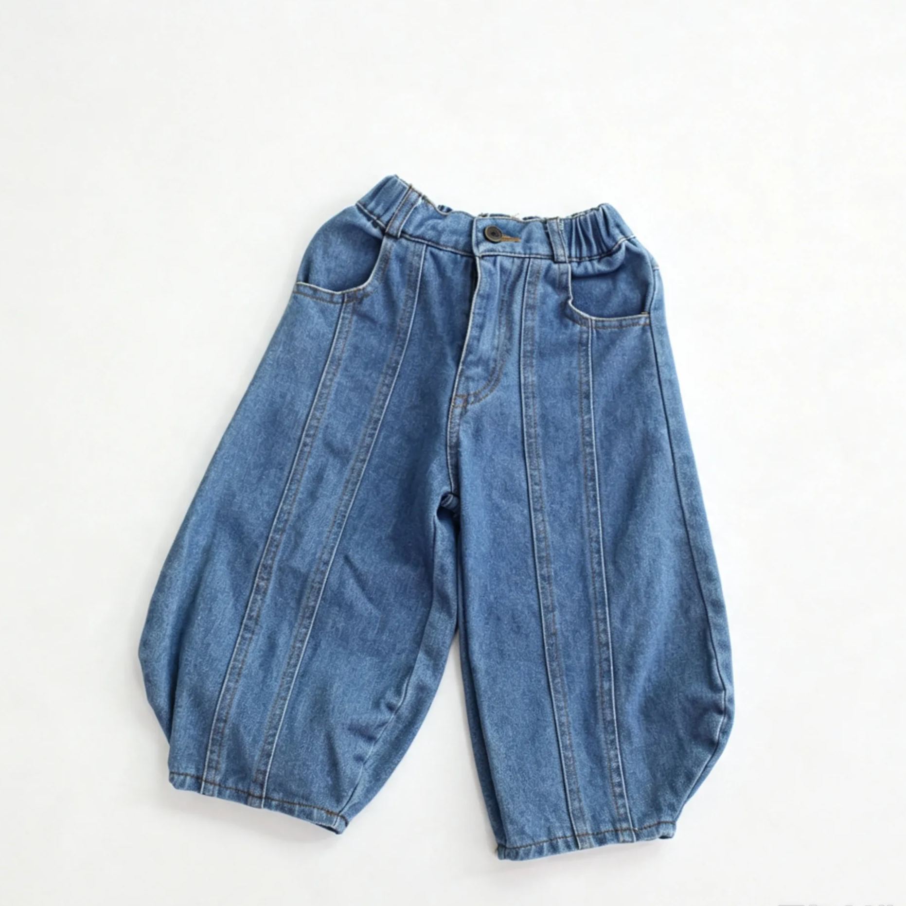 Kids Solid Color Lantern Denim Pants