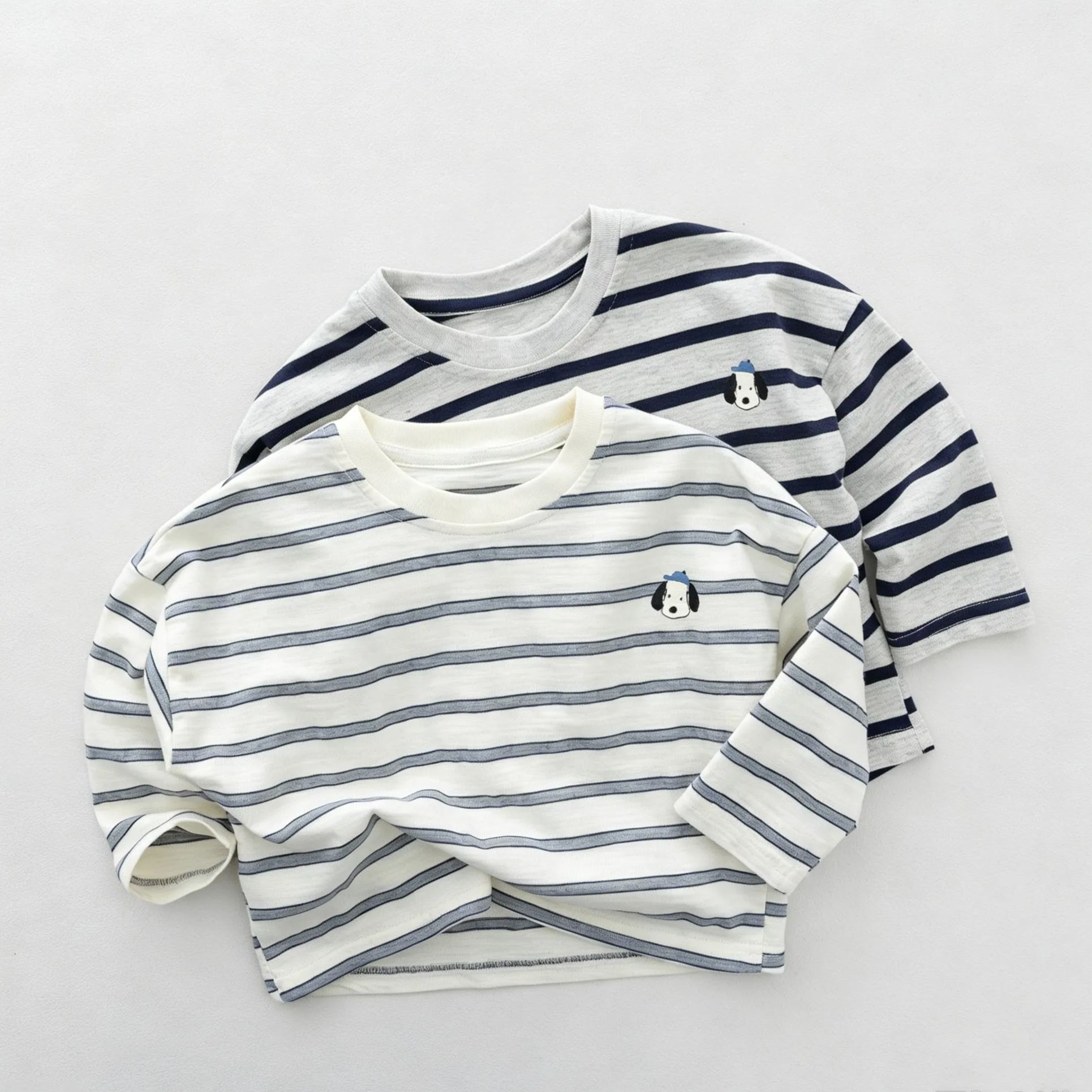 Kids Striped Puppy Long Sleeved T-shirt