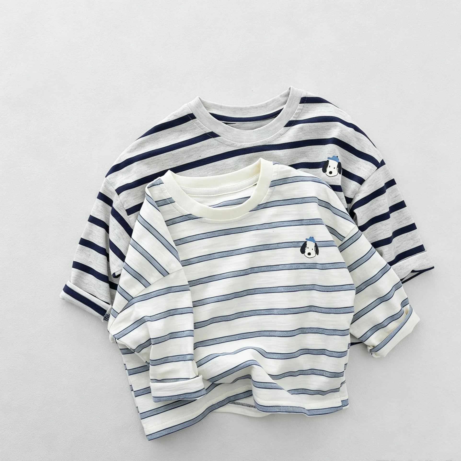 Kids Striped Puppy Long Sleeved T-shirt