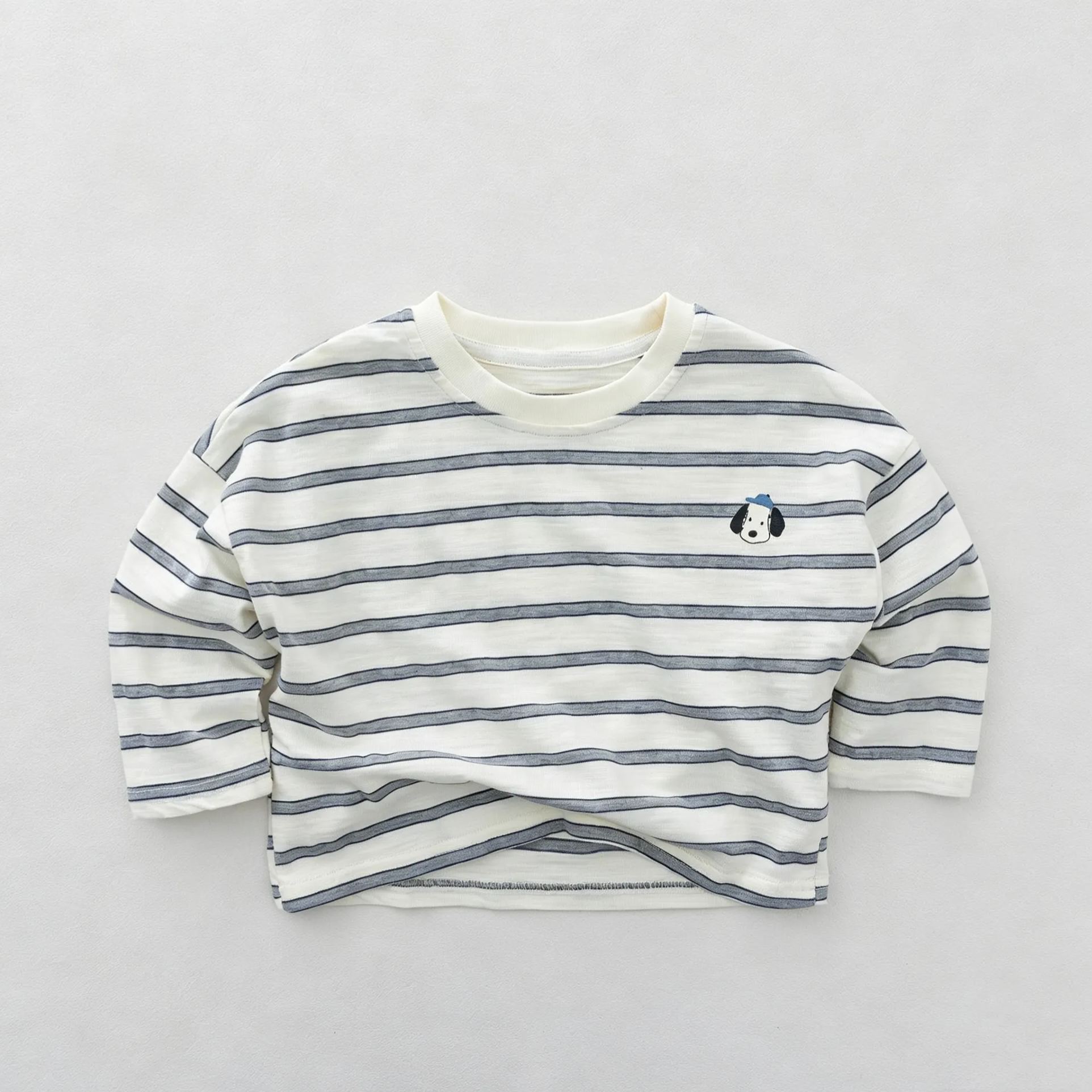 Kids Striped Puppy Long Sleeved T-shirt