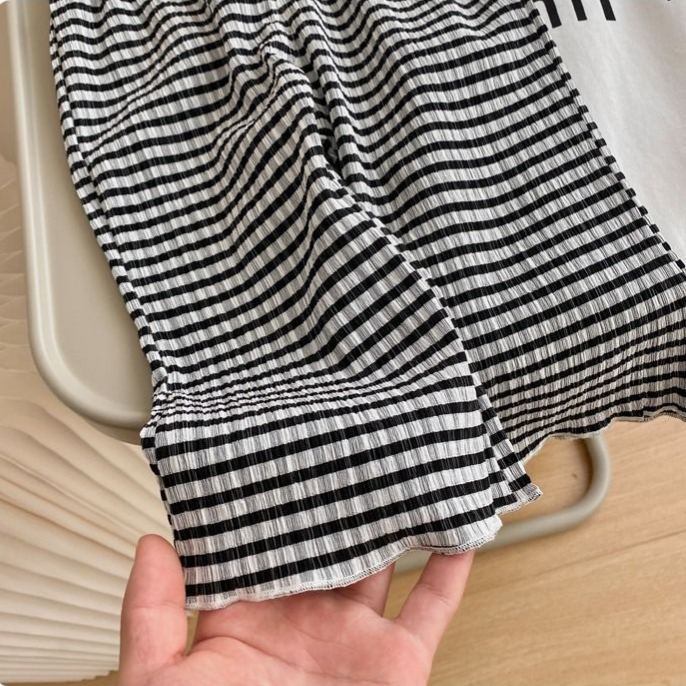 Kids Striped Pleats Slightly Flared Pants