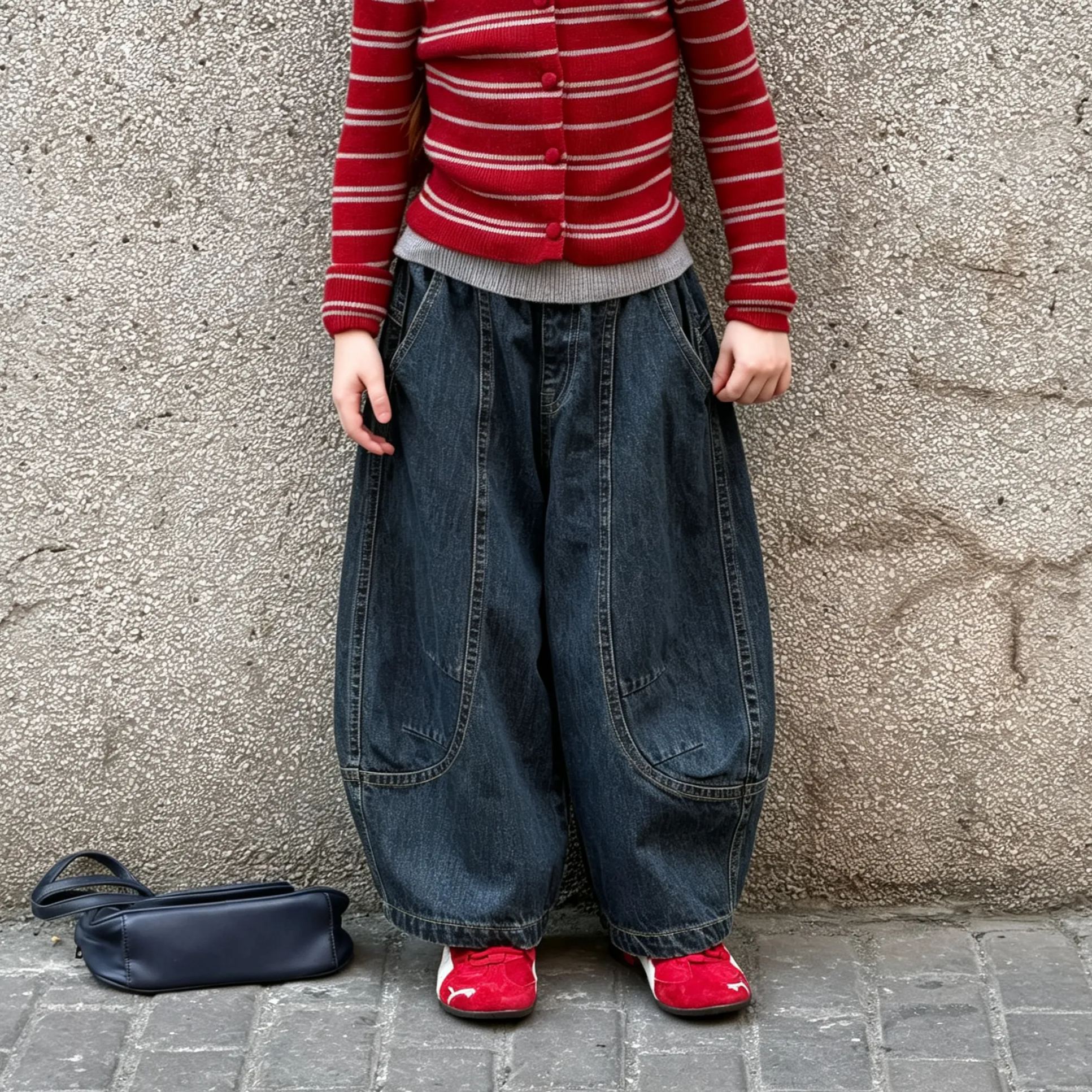 Kids Splicing Scimitar Cut Denim Pants