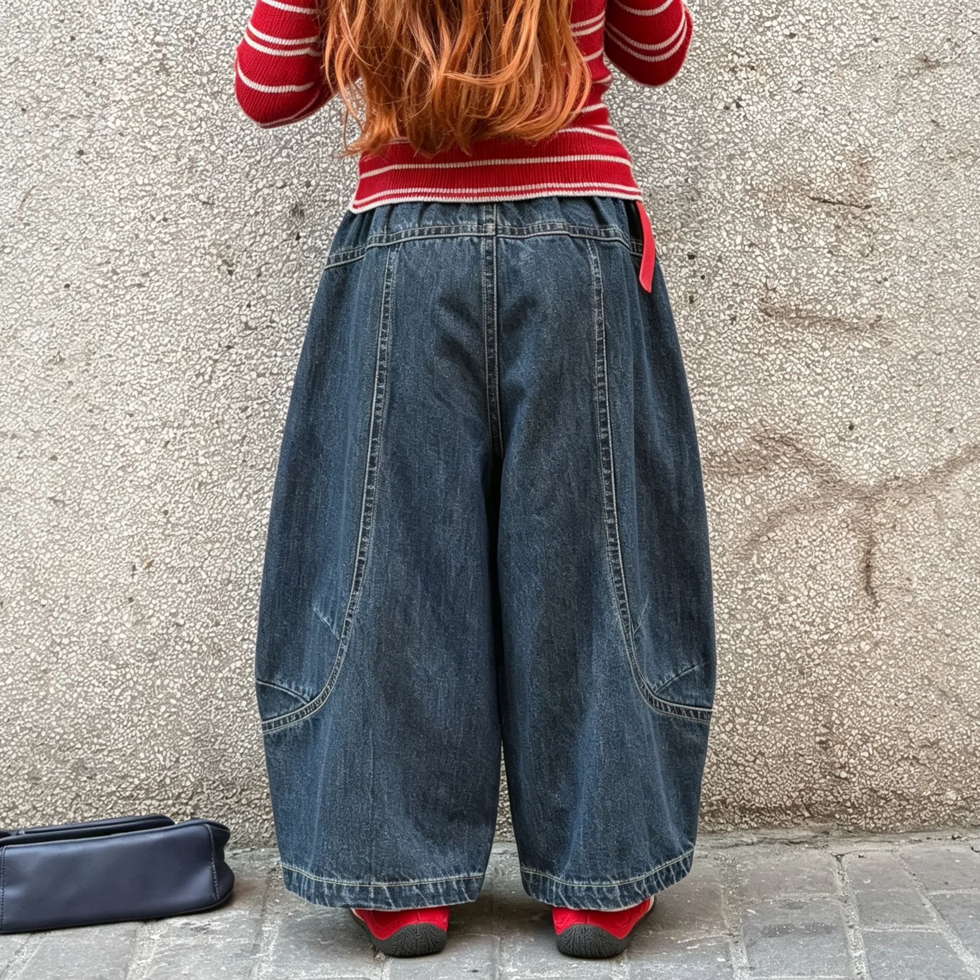 Kids Splicing Scimitar Cut Denim Pants
