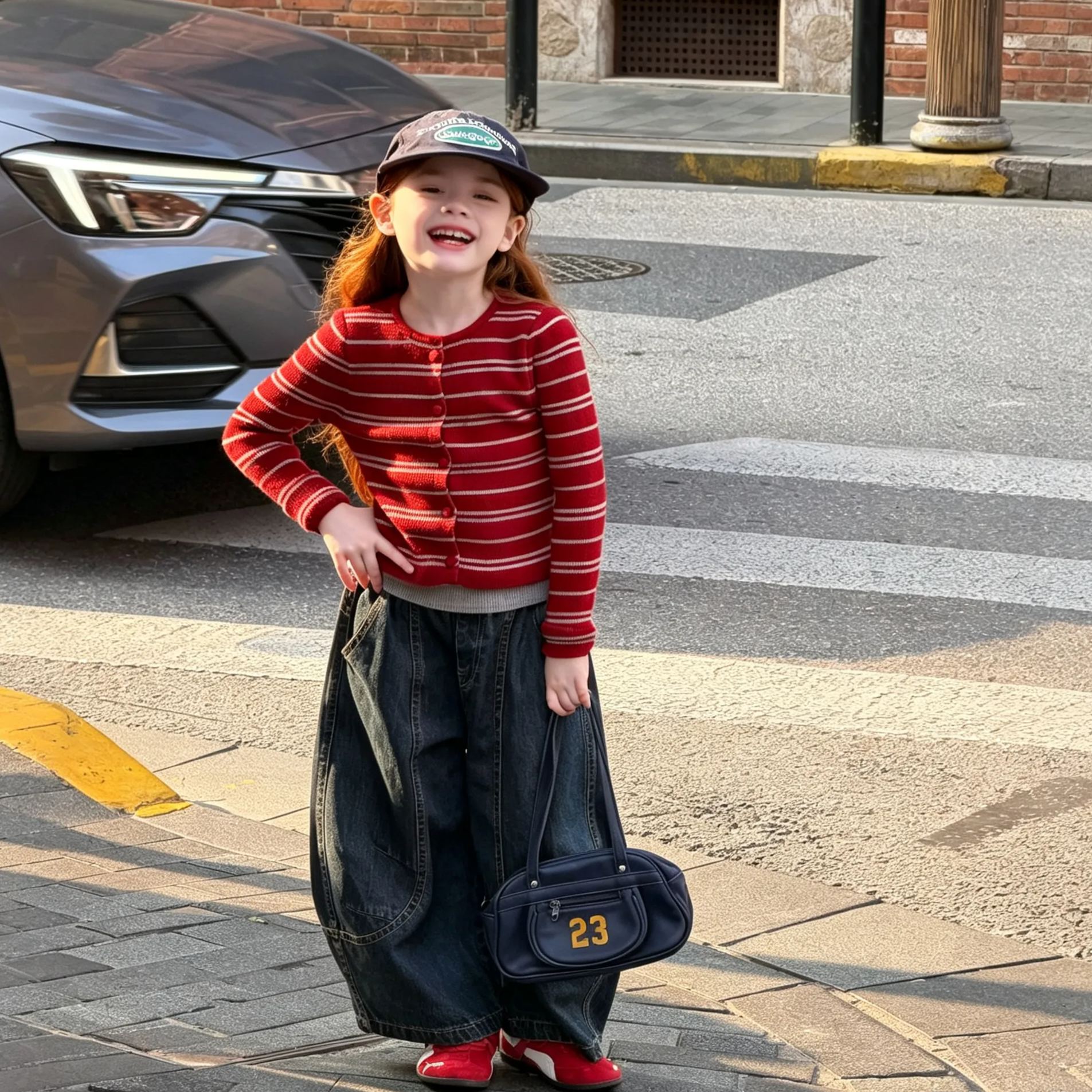 Kids Splicing Scimitar Cut Denim Pants
