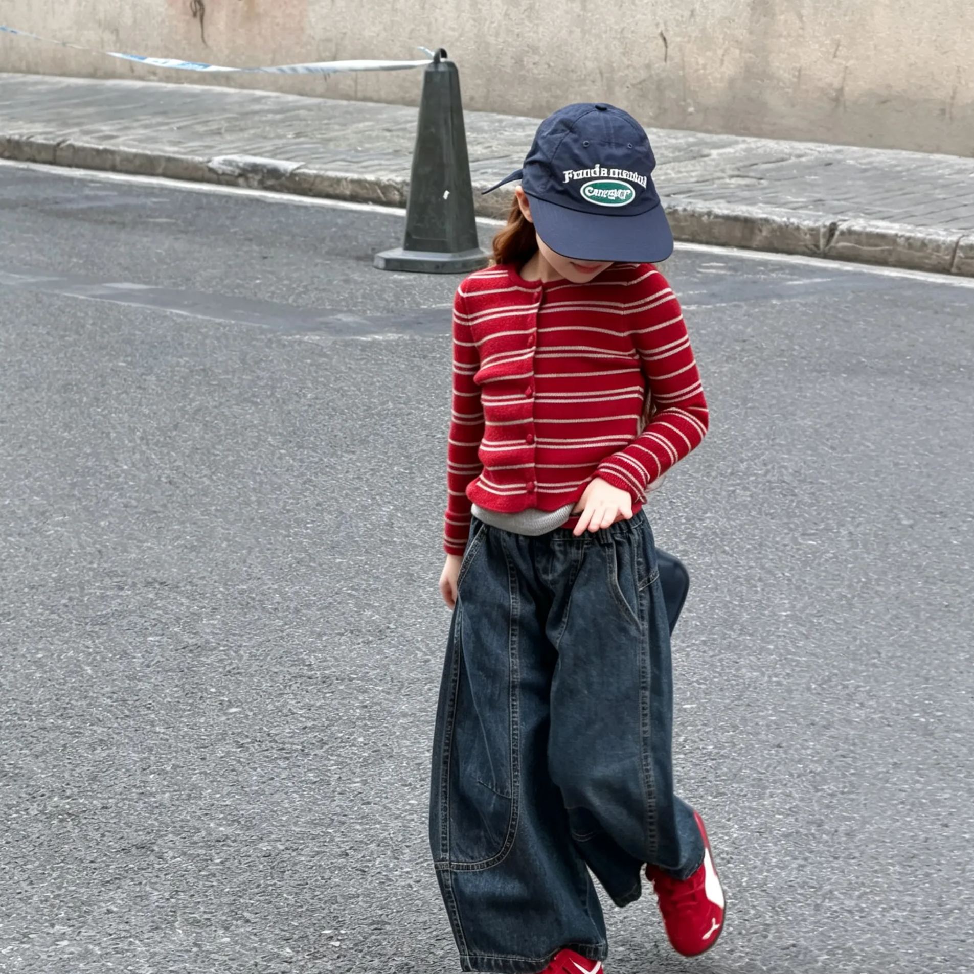 Kids Splicing Scimitar Cut Denim Pants