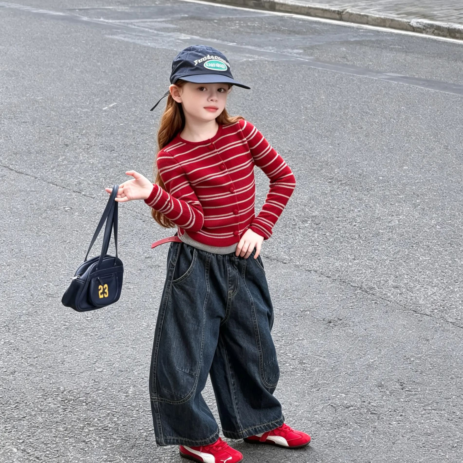Kids Splicing Scimitar Cut Denim Pants