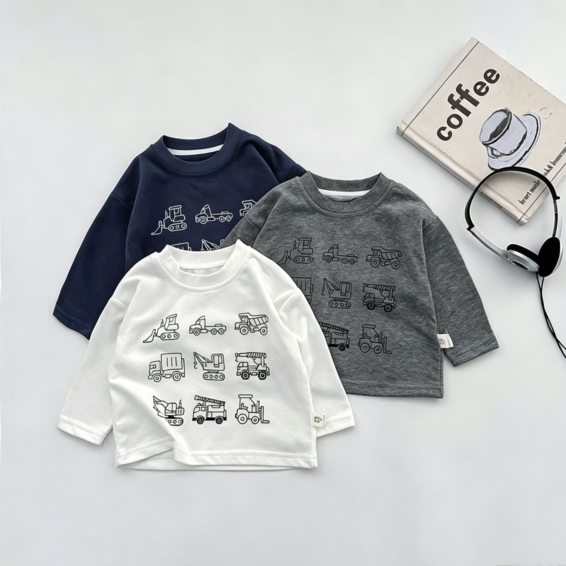 Kids Cartoon Construction Vehicles Long-Sleeve T-shirt