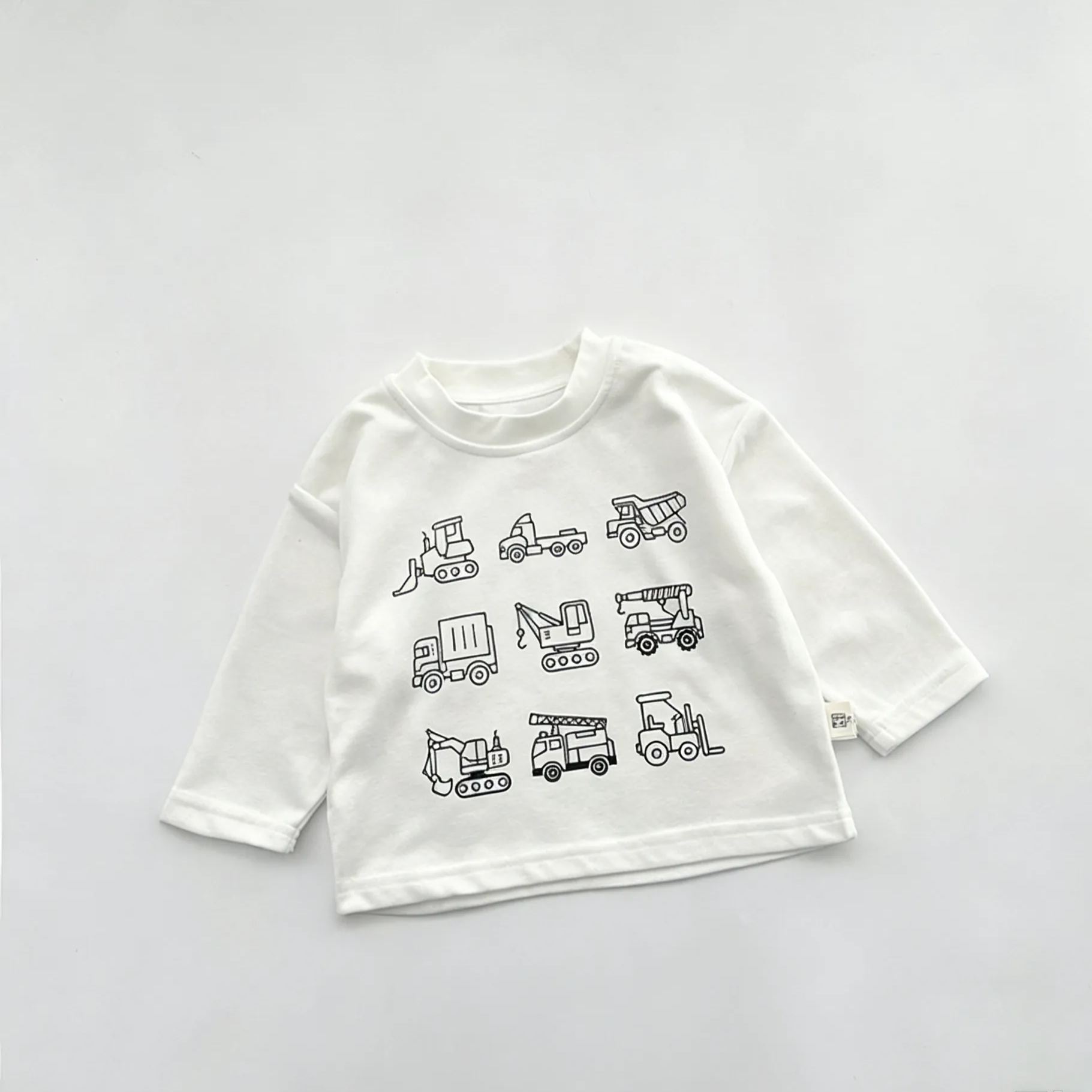 Kids Cartoon Construction Vehicles Long-Sleeve T-shirt
