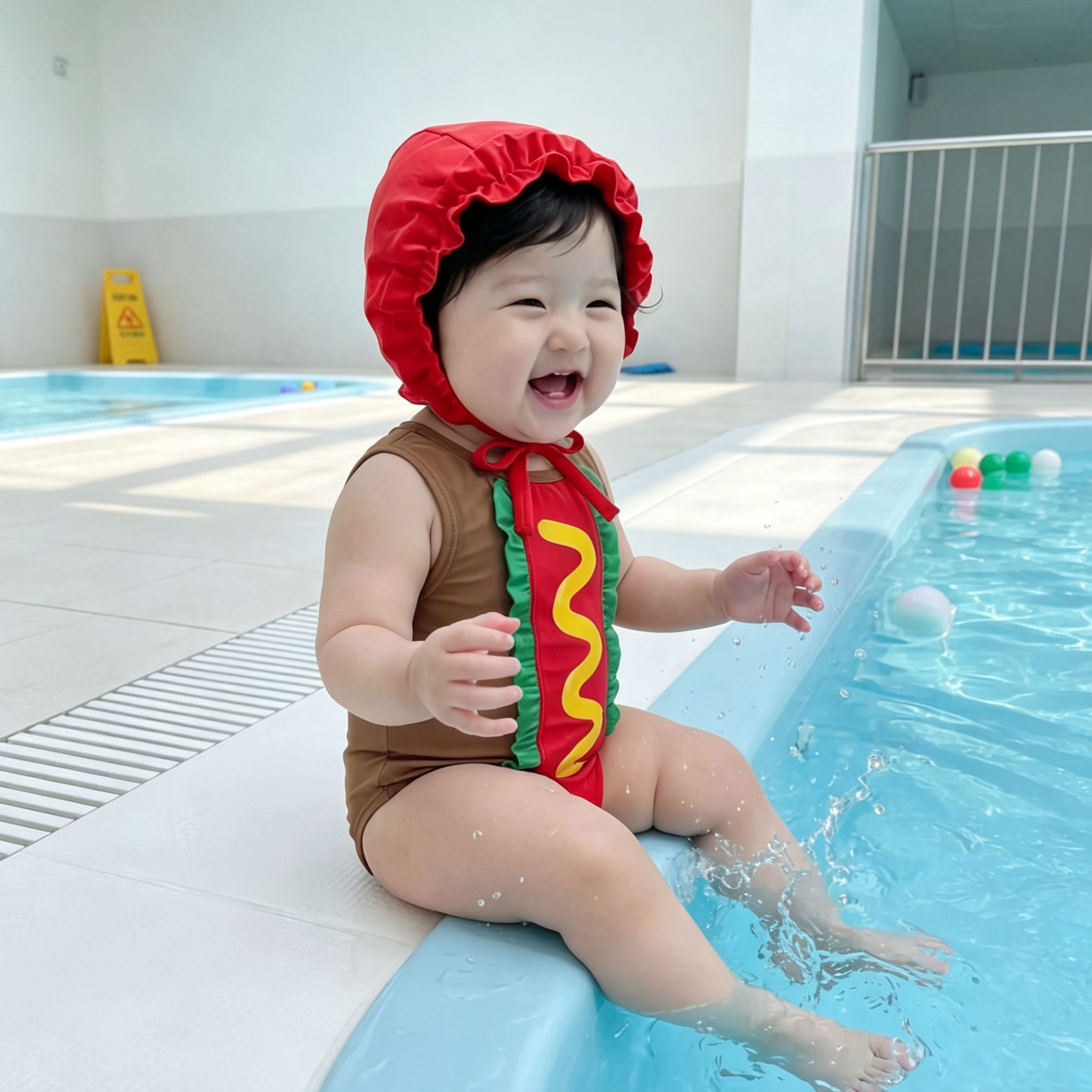Baby Toddler Hot Dog Shaped Swimsuit Set With Hat