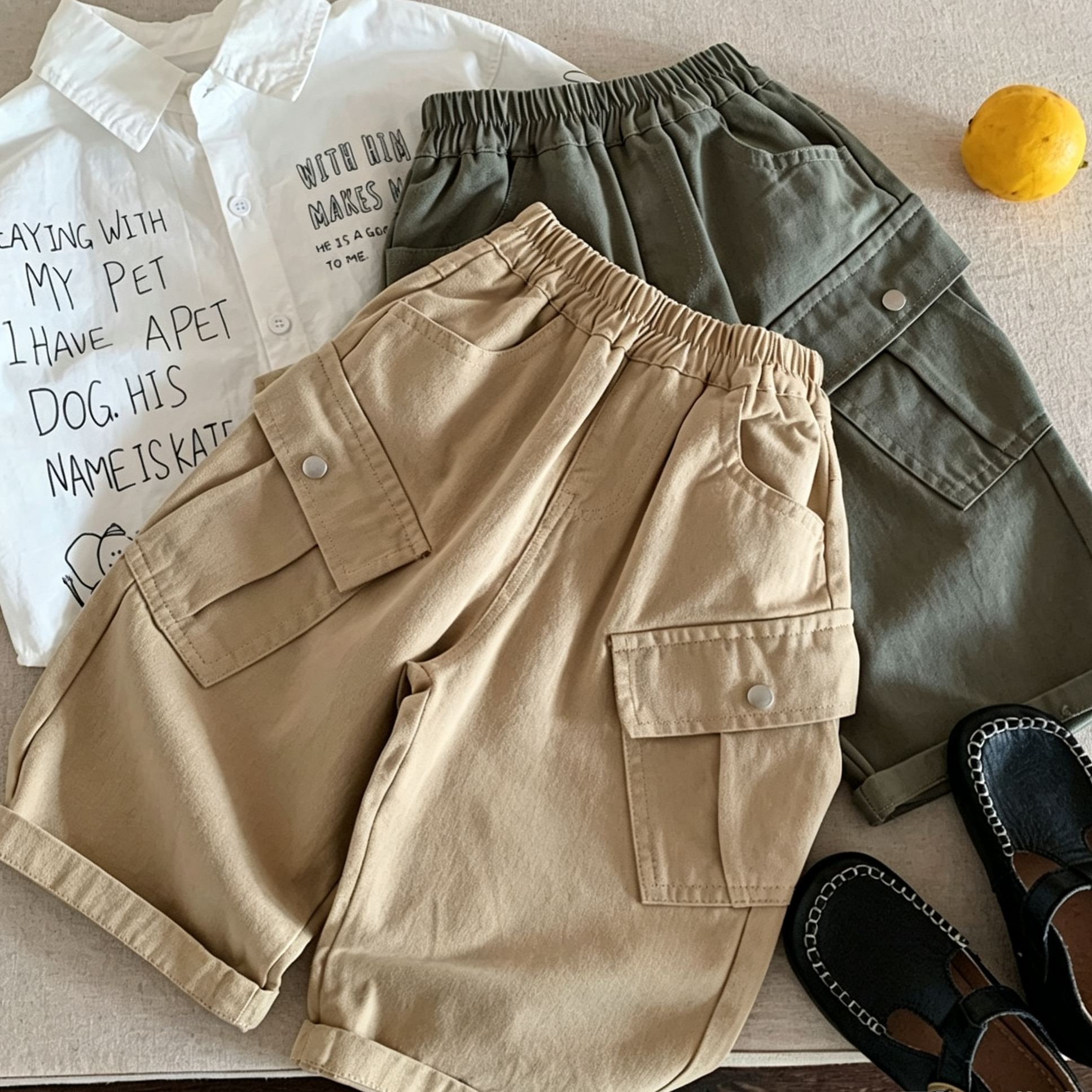 Kids Solid Color Cargo Pants