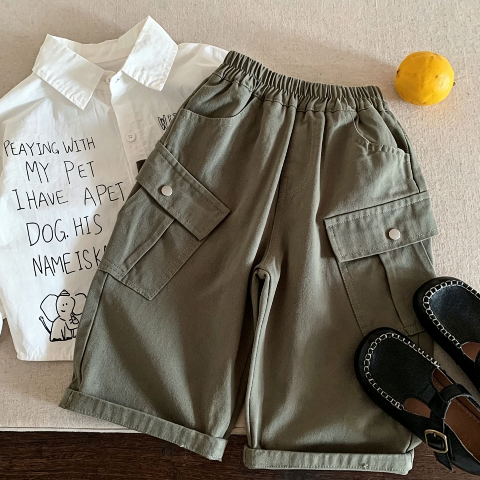 Kids Solid Color Cargo Pants