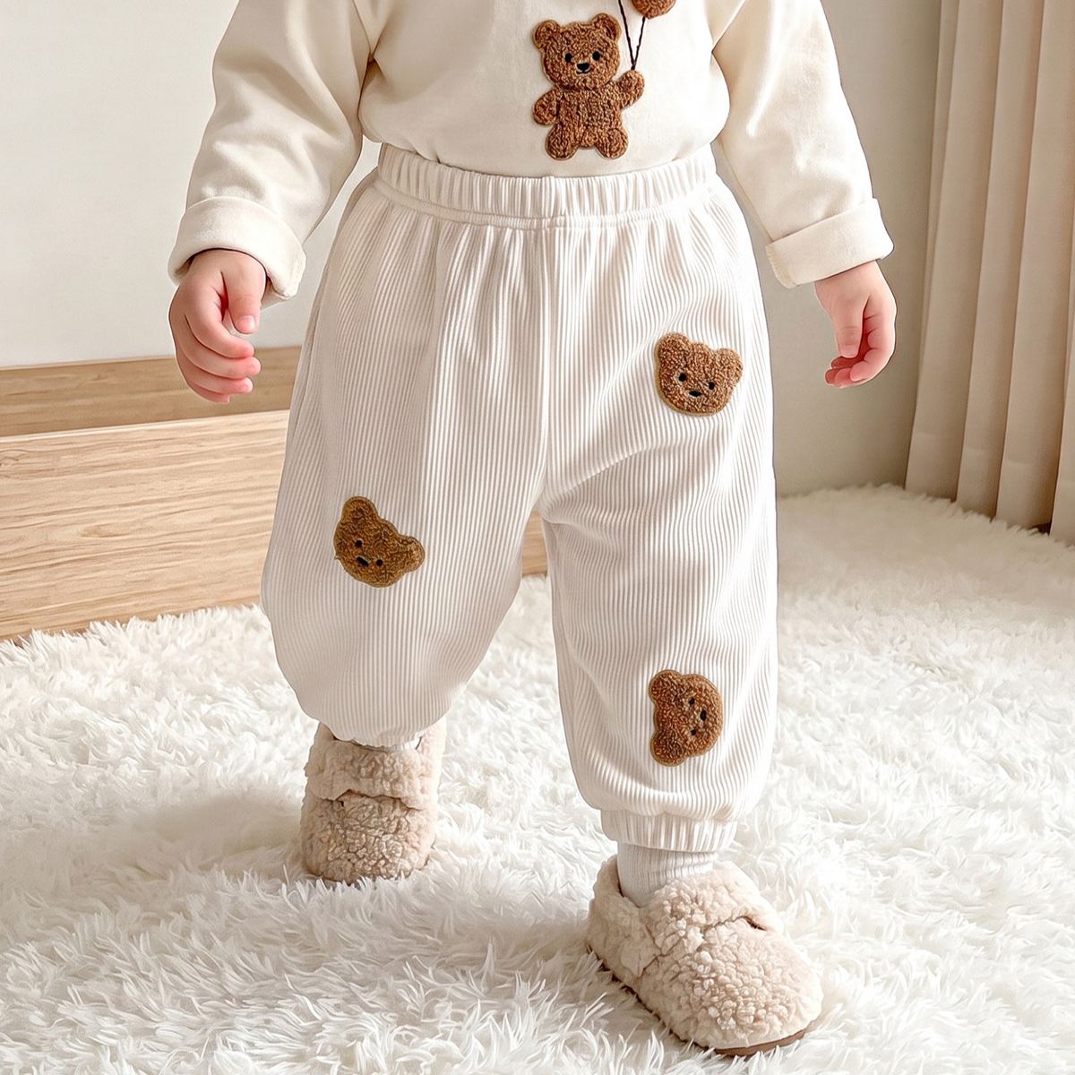 Baby Bear Pattern Waffle Pants