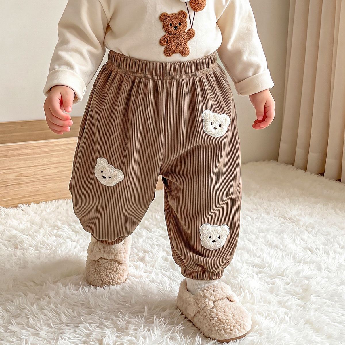 Baby Bear Pattern Waffle Pants