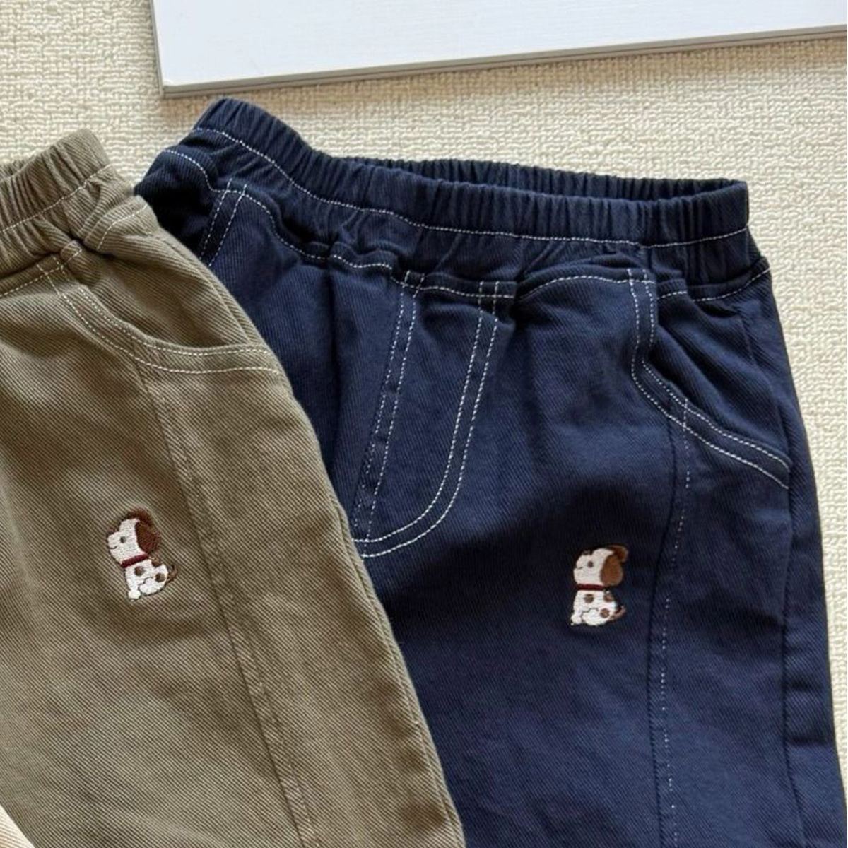 Kids Embroidered Puppy Pants