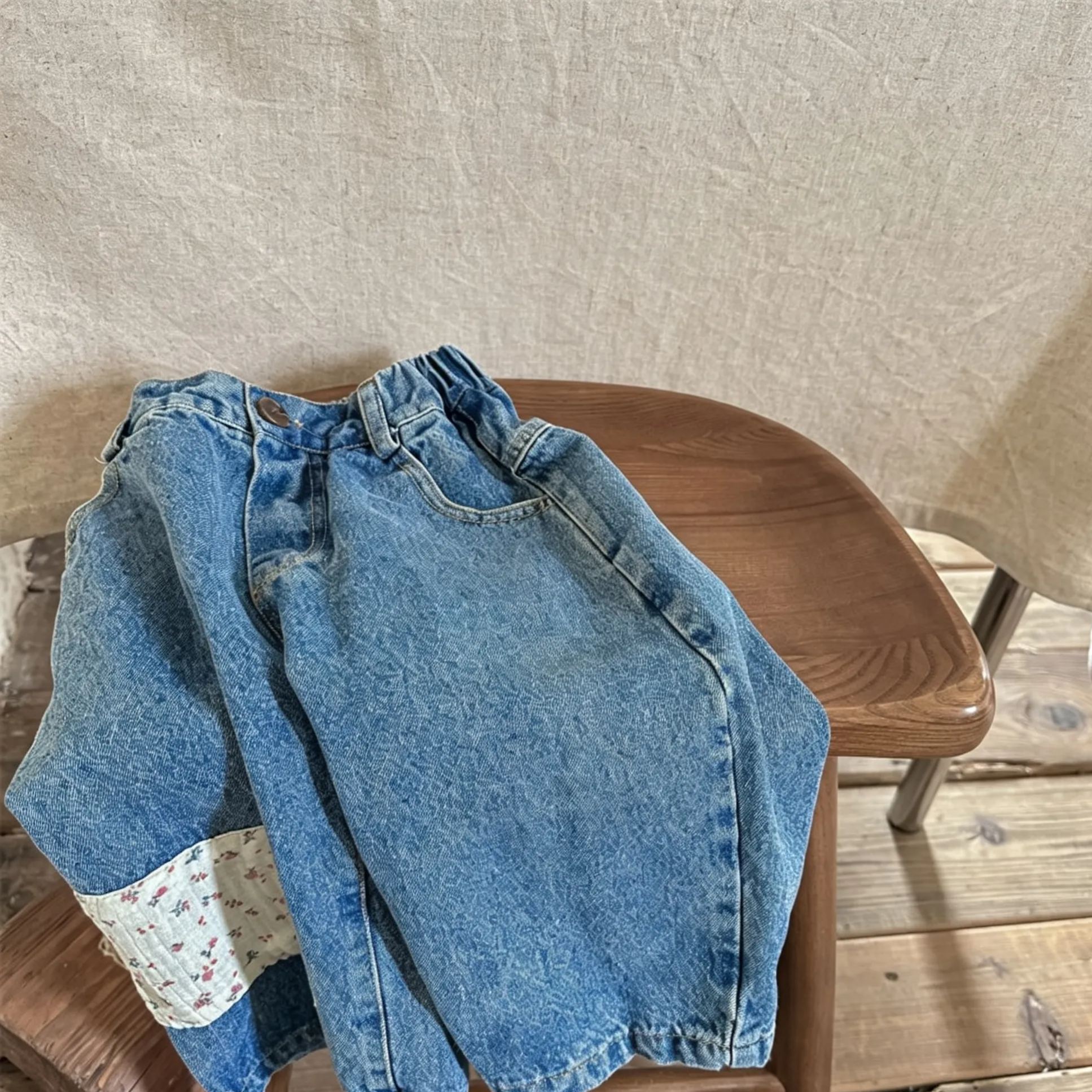 Kids Floral Patch Denim Pants