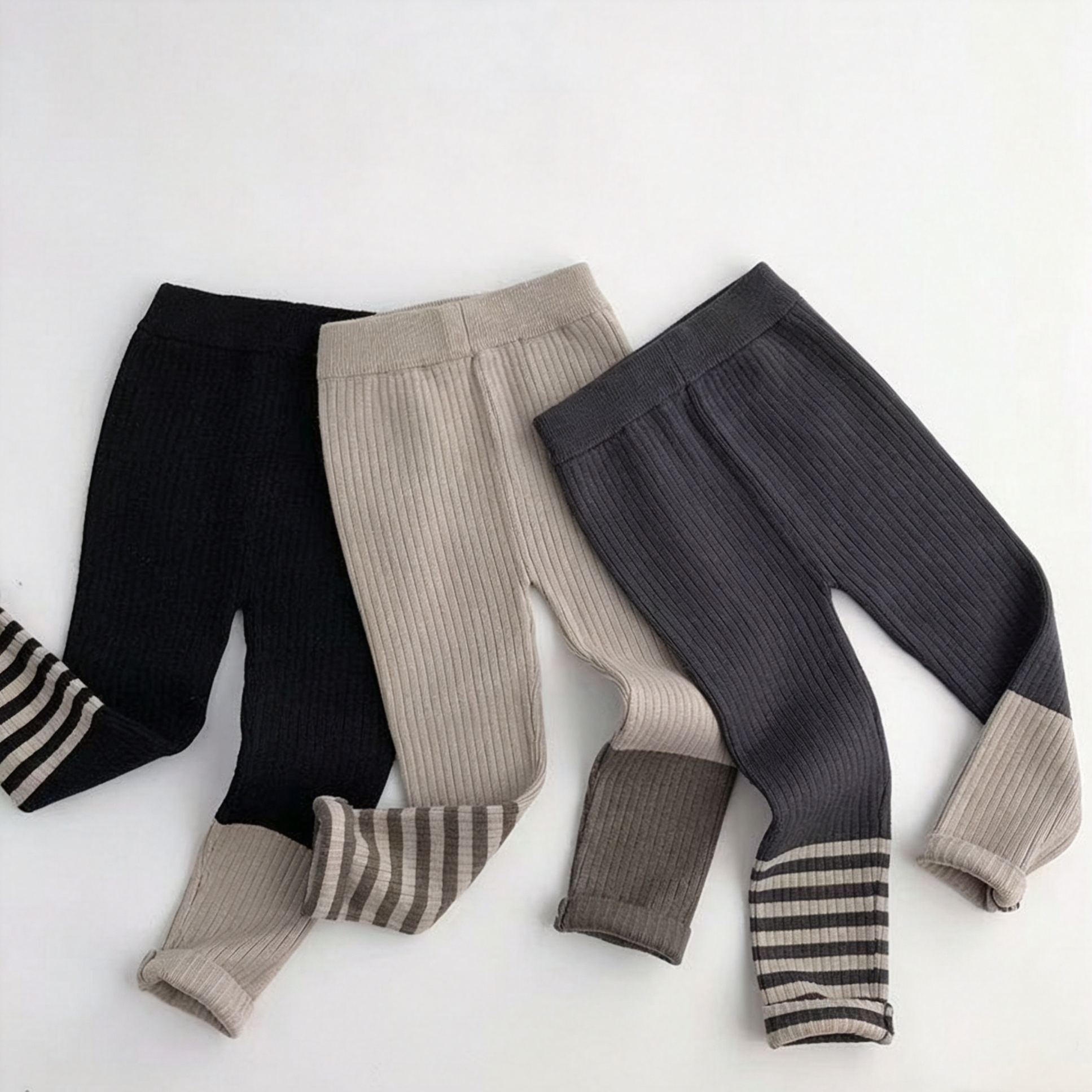Kids Color Blocking Ribbing Stripe Leggings
