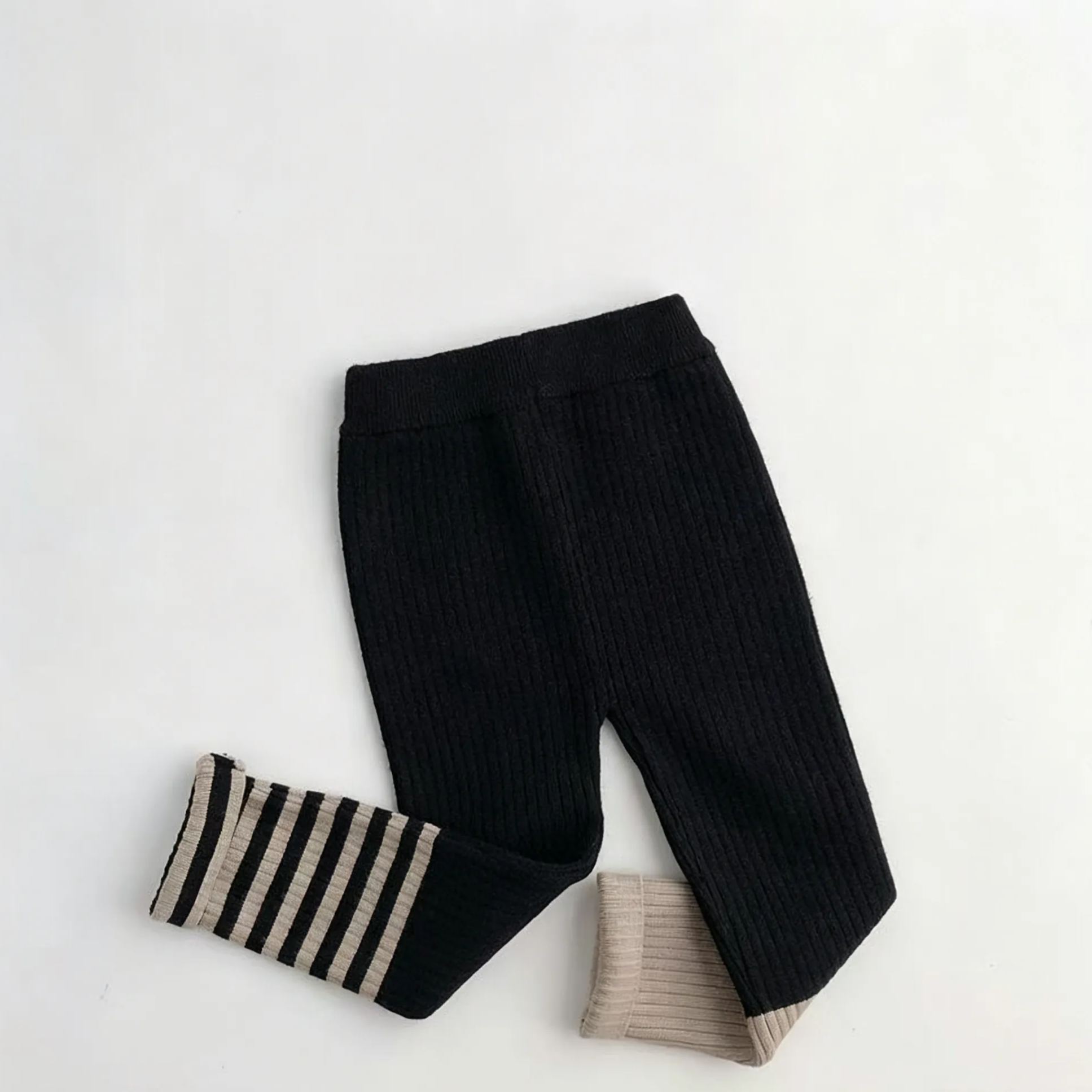 Kids Color Blocking Ribbing Stripe Leggings