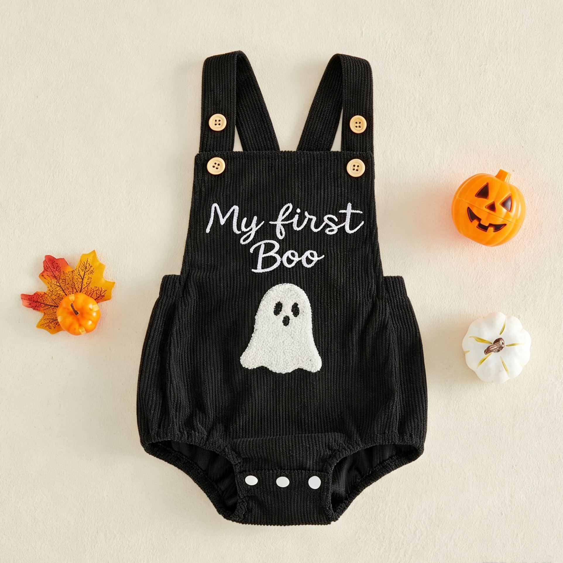 Baby Pumpkin Ghost Embroidery Romper