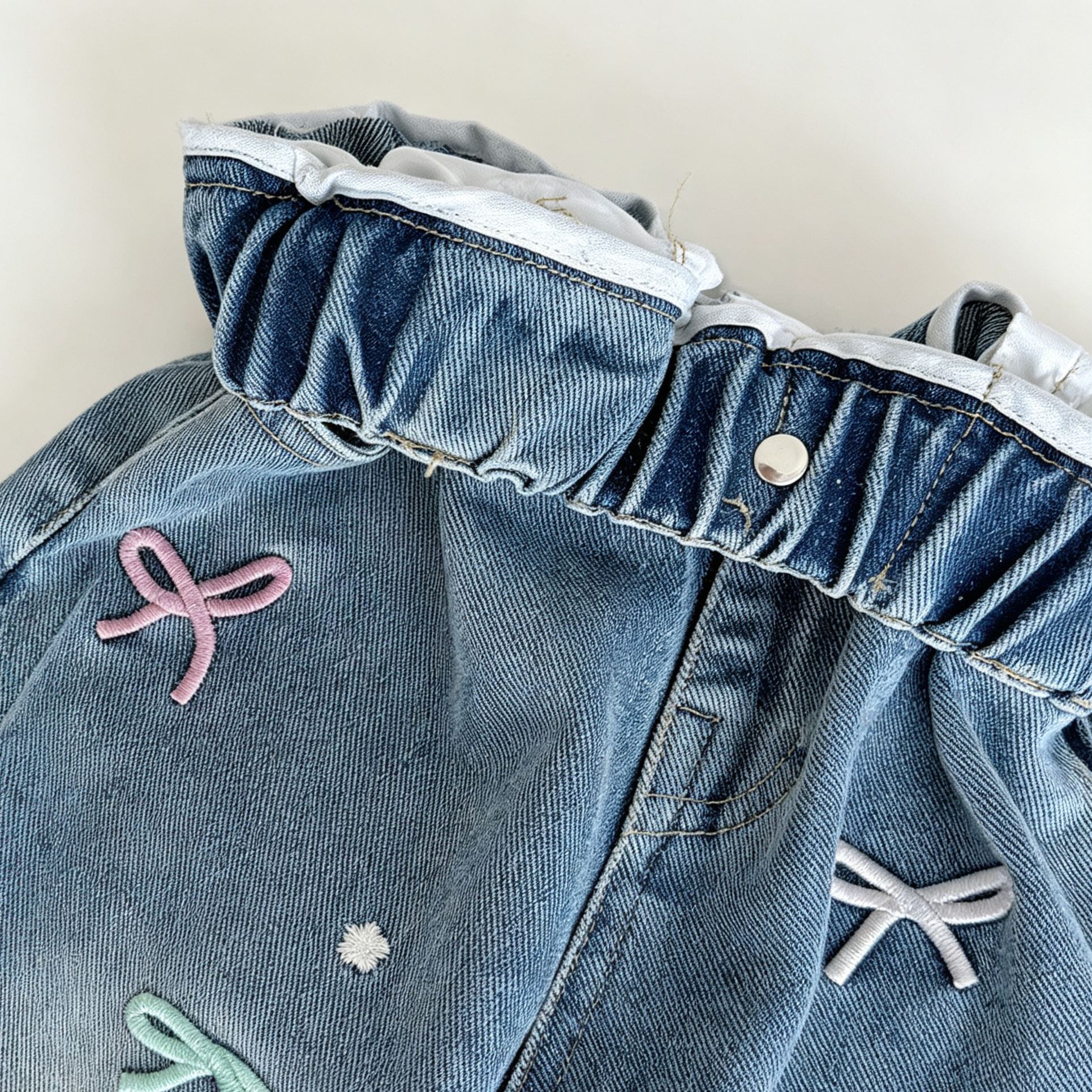 Kids Colorful Bow Embroidery Denim Pants