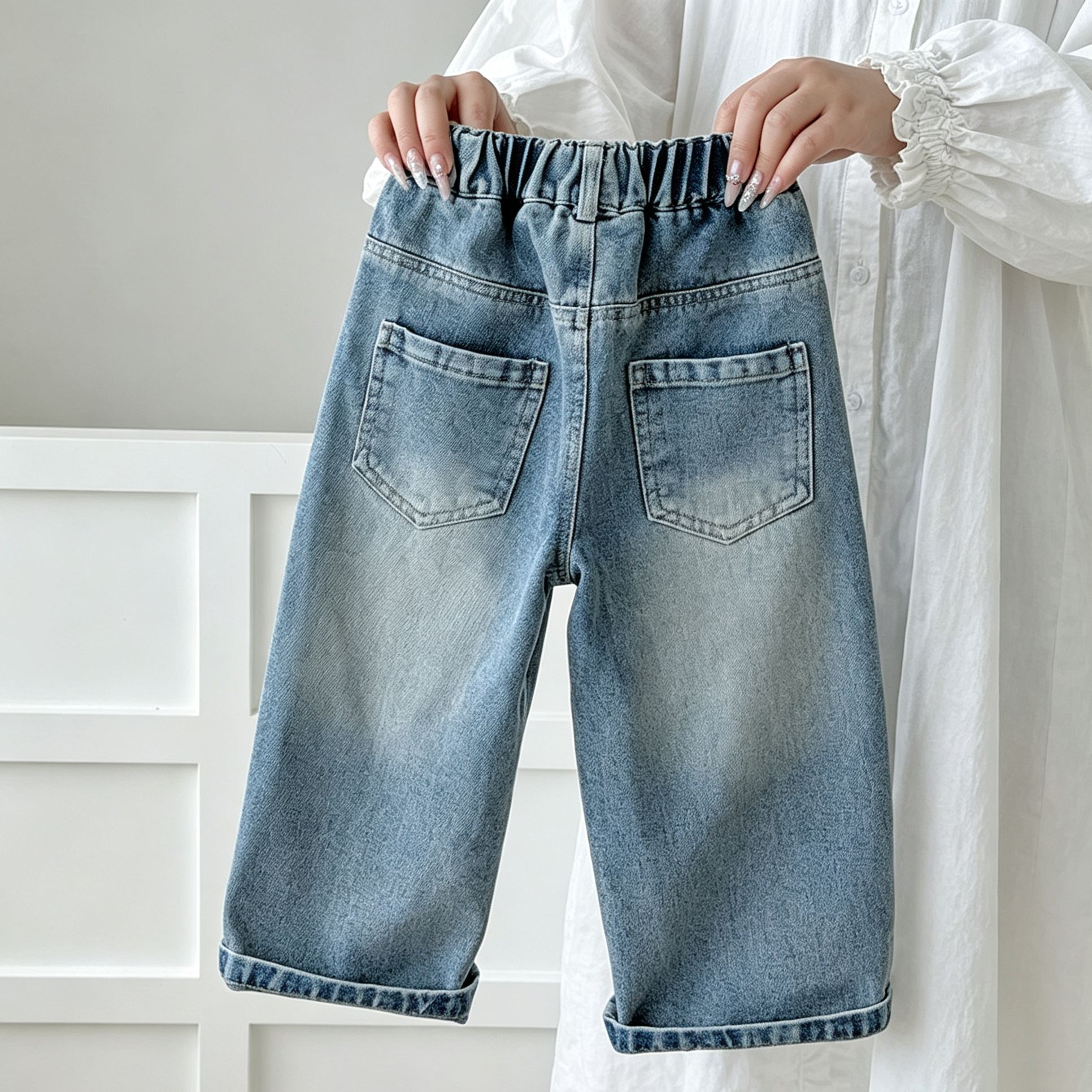 Kids Colorful Bow Embroidery Denim Pants