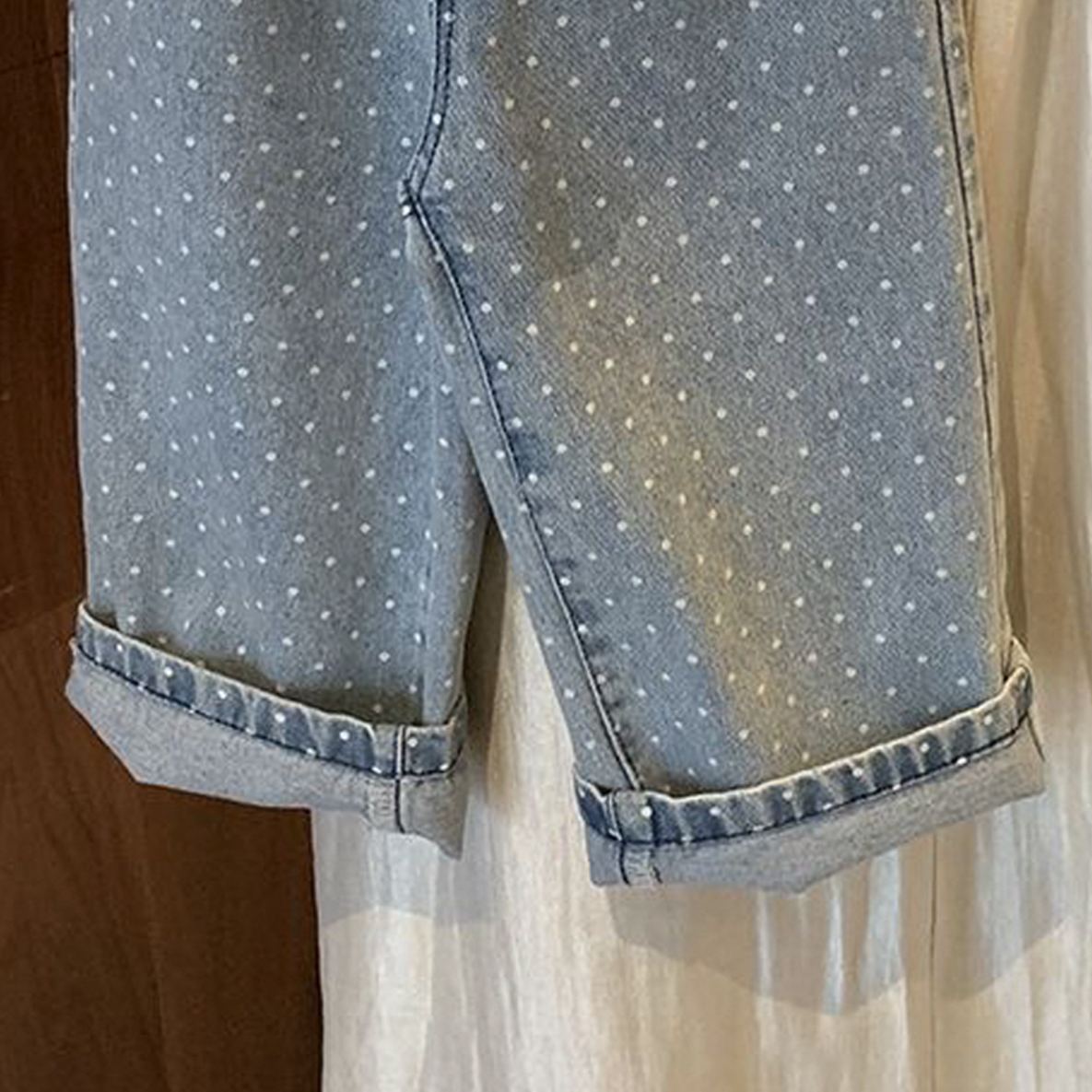 Kids Lace Polka Dots Cami Denim Top and Pants Set