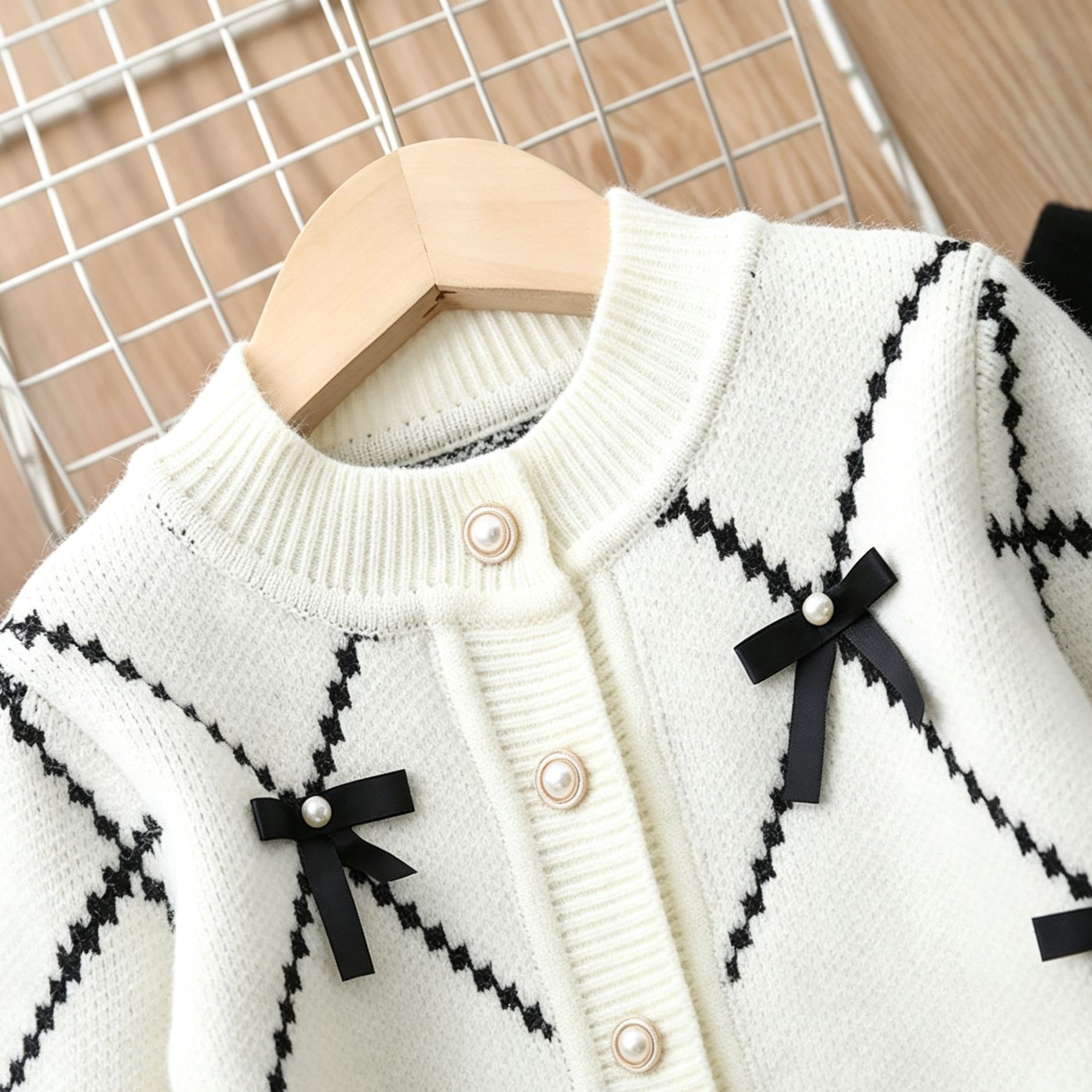 Kids Bow Sweater Cardigan and Bell Pants/Skirt Set
