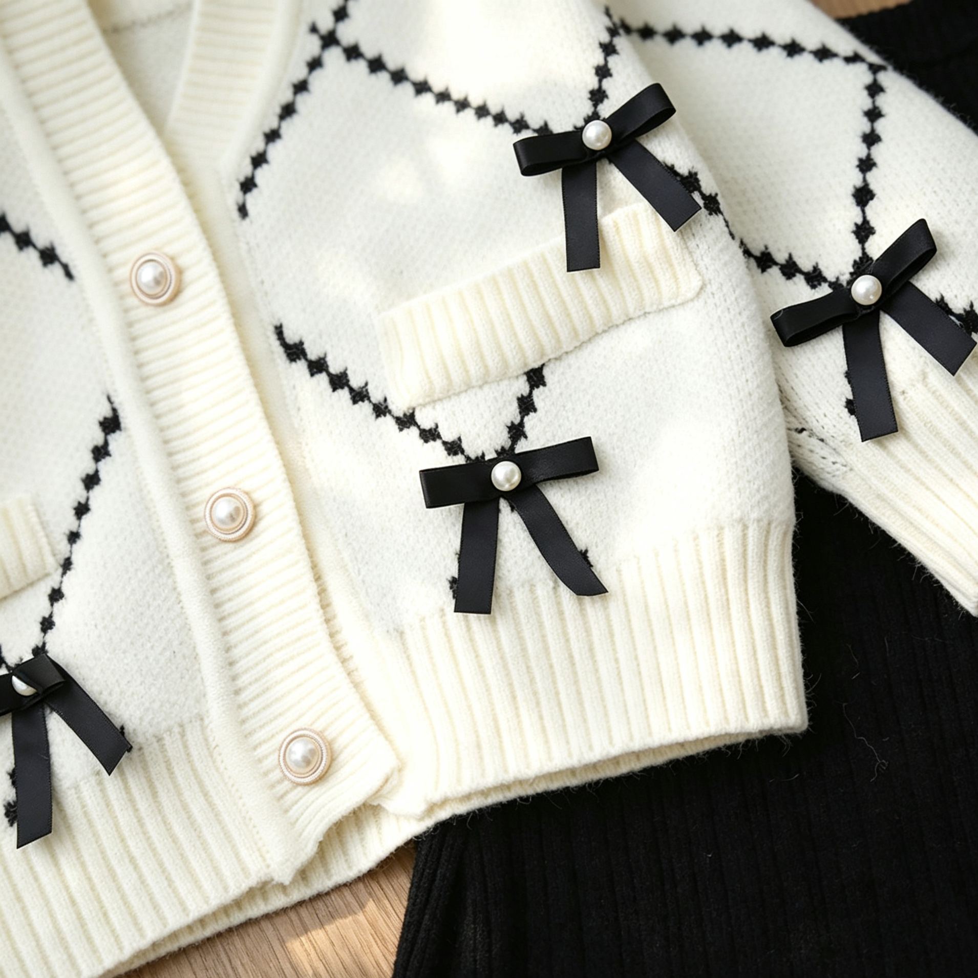 Kids Bow Sweater Cardigan and Bell Pants/Skirt Set