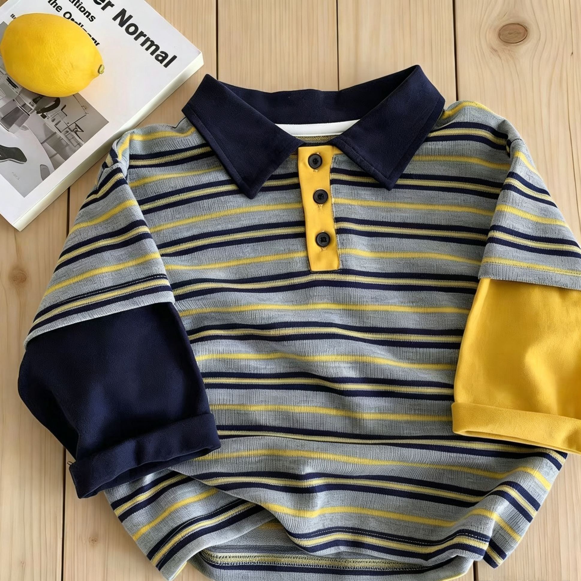 Kids Color Block Striped Faux Two-Piece Polo T-shirt